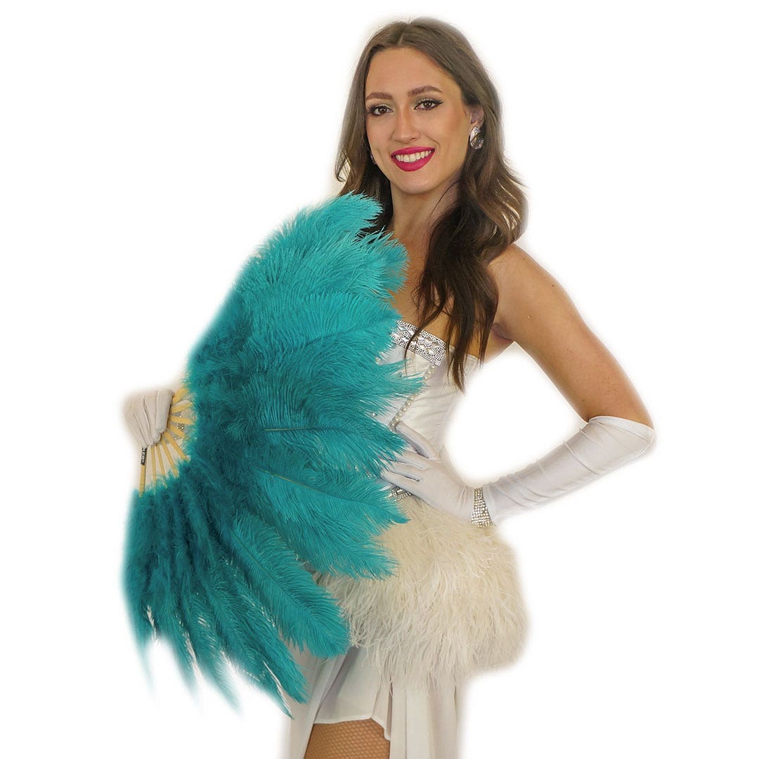 Ostrich Feather Fan w/Marabou - Dark Aqua - Feathers