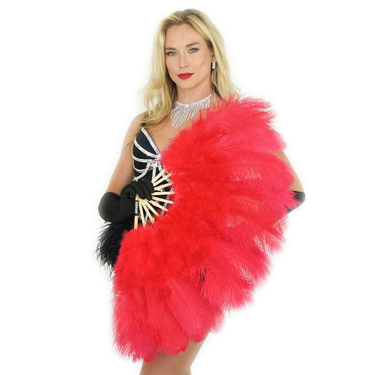 Ostrich Feather Fan w/Marabou Red - Feathers