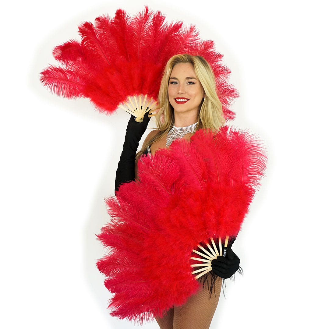 Ostrich Feather Fan w/Marabou Red - Feathers