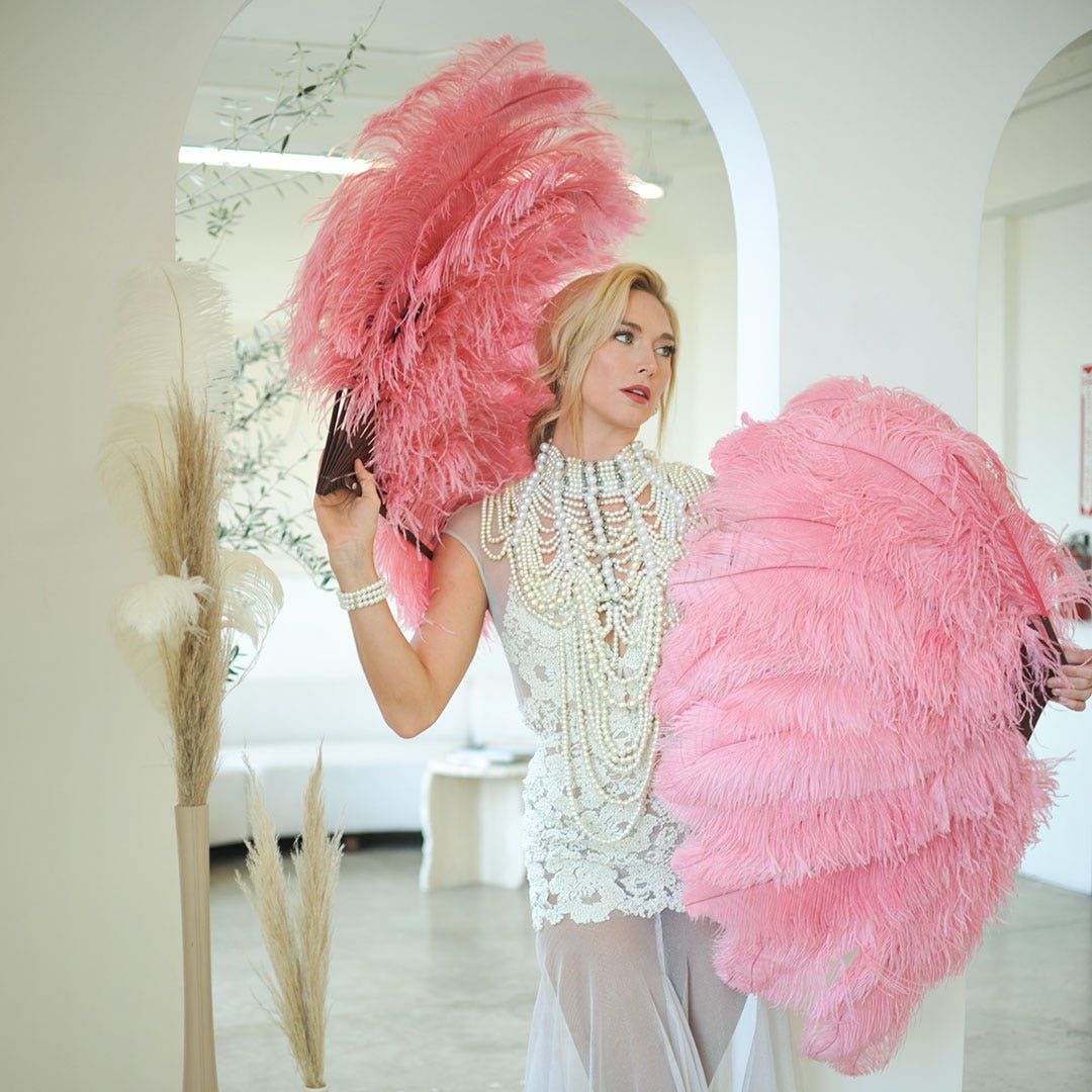 Ostrich Feather Fan with Prime Ostrich Femina Feathers-Met Gala Potpourri - Feathers