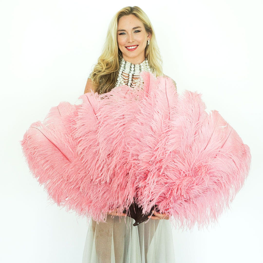 Ostrich Feather Fan with Prime Ostrich Femina Feathers-Met Gala Potpourri - Feathers