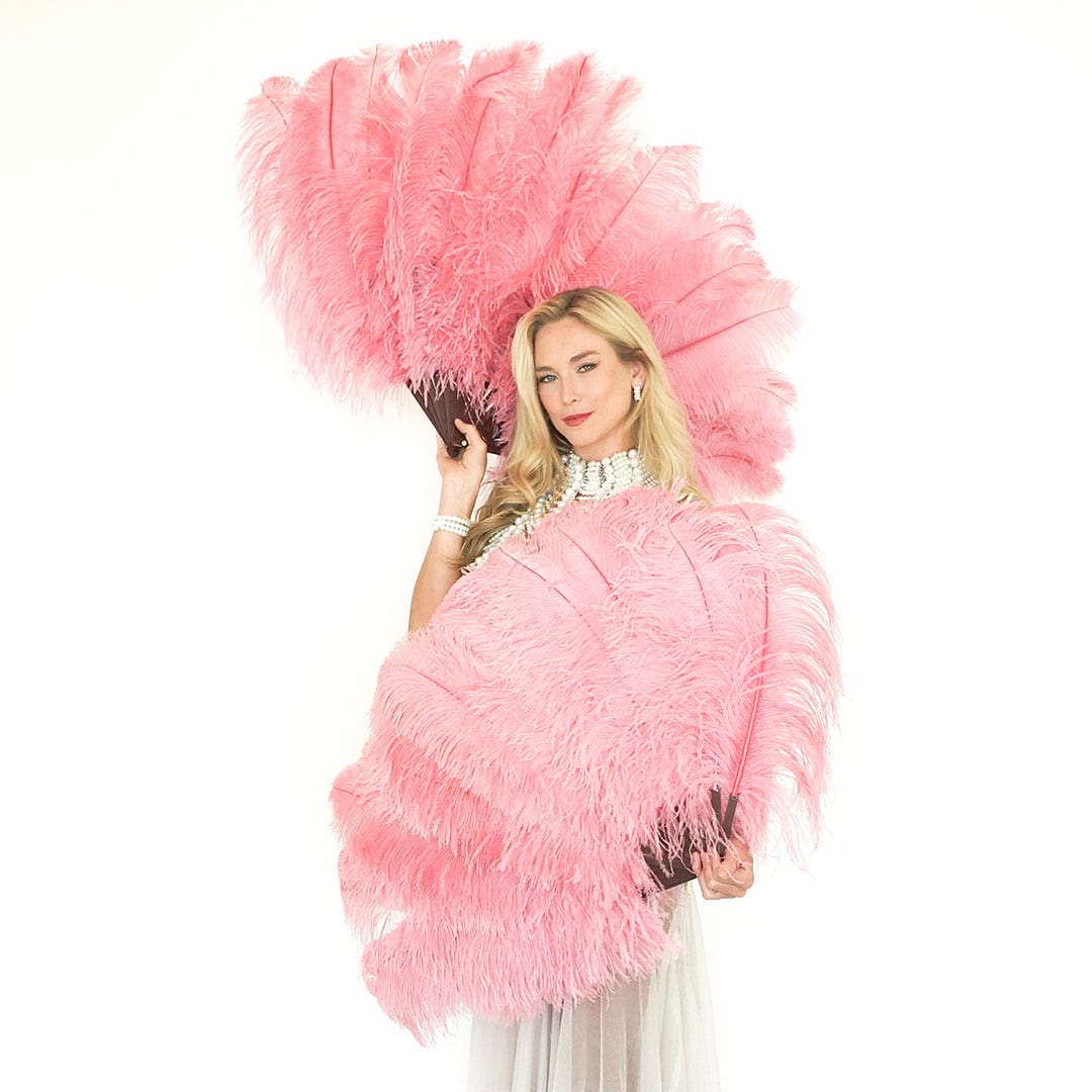 Ostrich Feather Fan with Prime Ostrich Femina Feathers-Met Gala Potpourri - Feathers