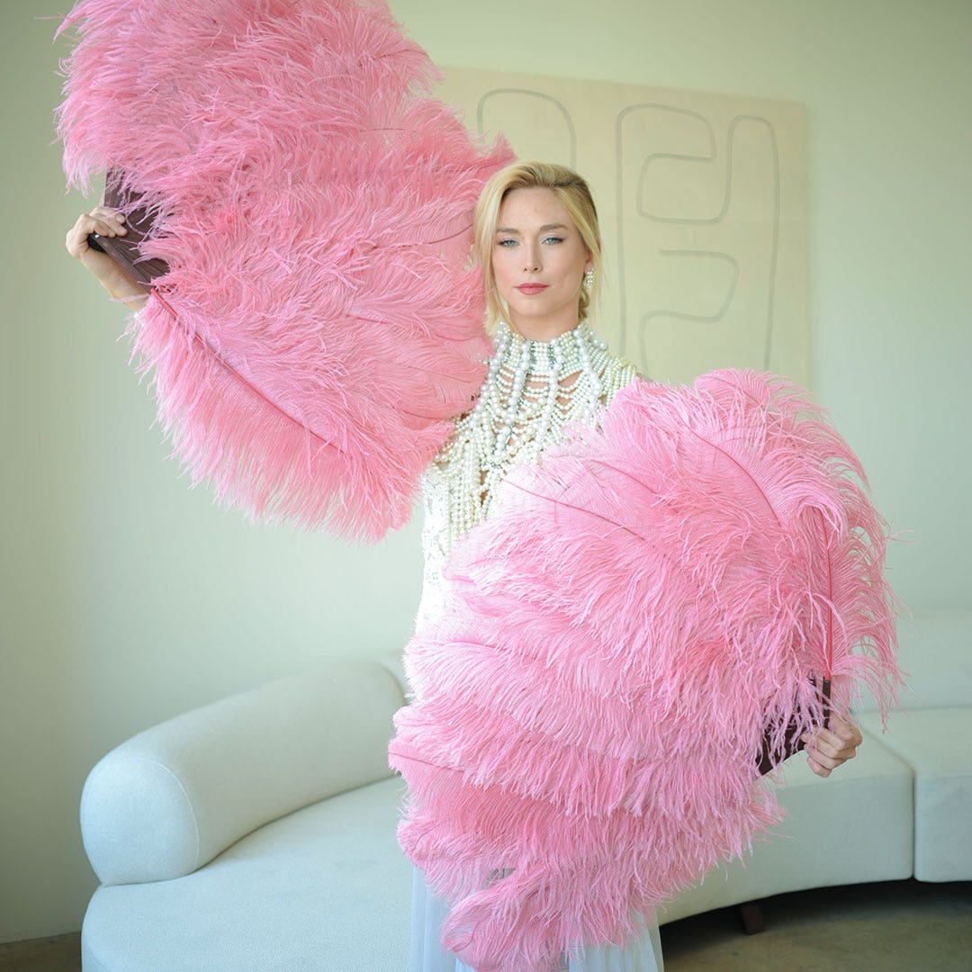 Large Pink Ostrich Feather Fan | Burlesque Showgirl Fan | Fan