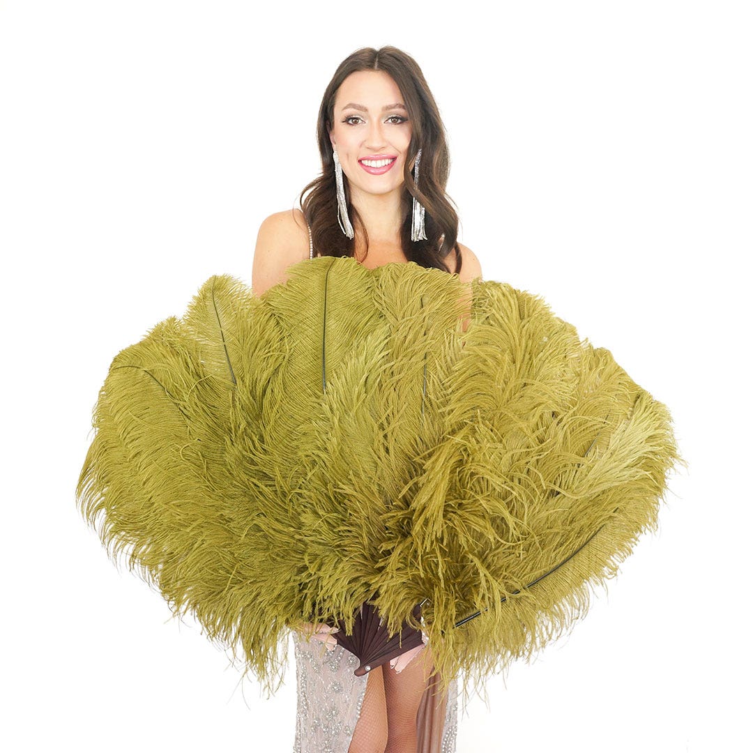 Ostrich Feather Fan with Prime Ostrich Femina Feathers-Olive - Feathers