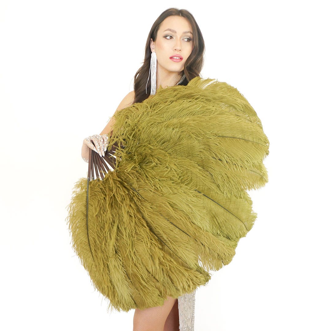 Ostrich Feather Fan with Prime Ostrich Femina Feathers-Olive - Feathers