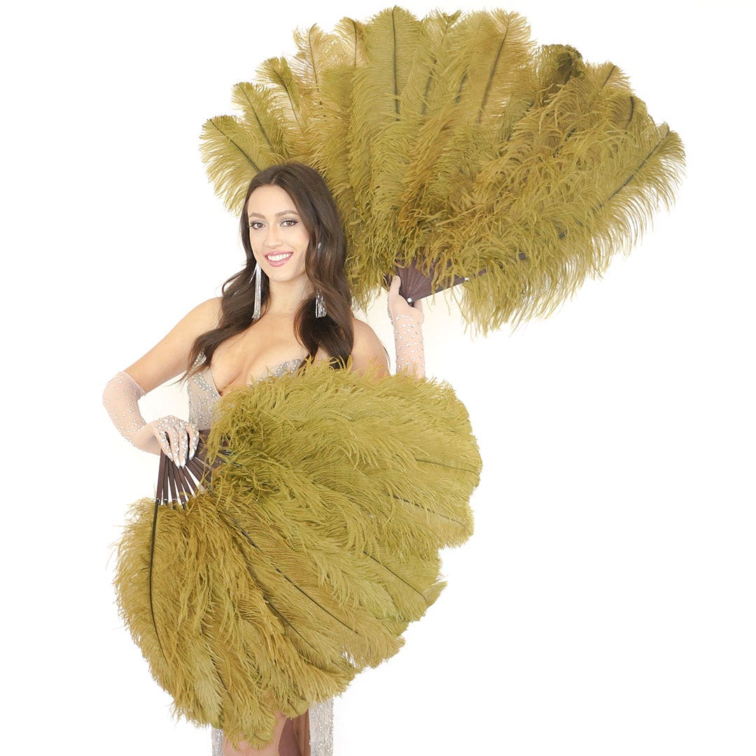 Ostrich Feather Fan with Prime Ostrich Femina Feathers-Olive - Feathers