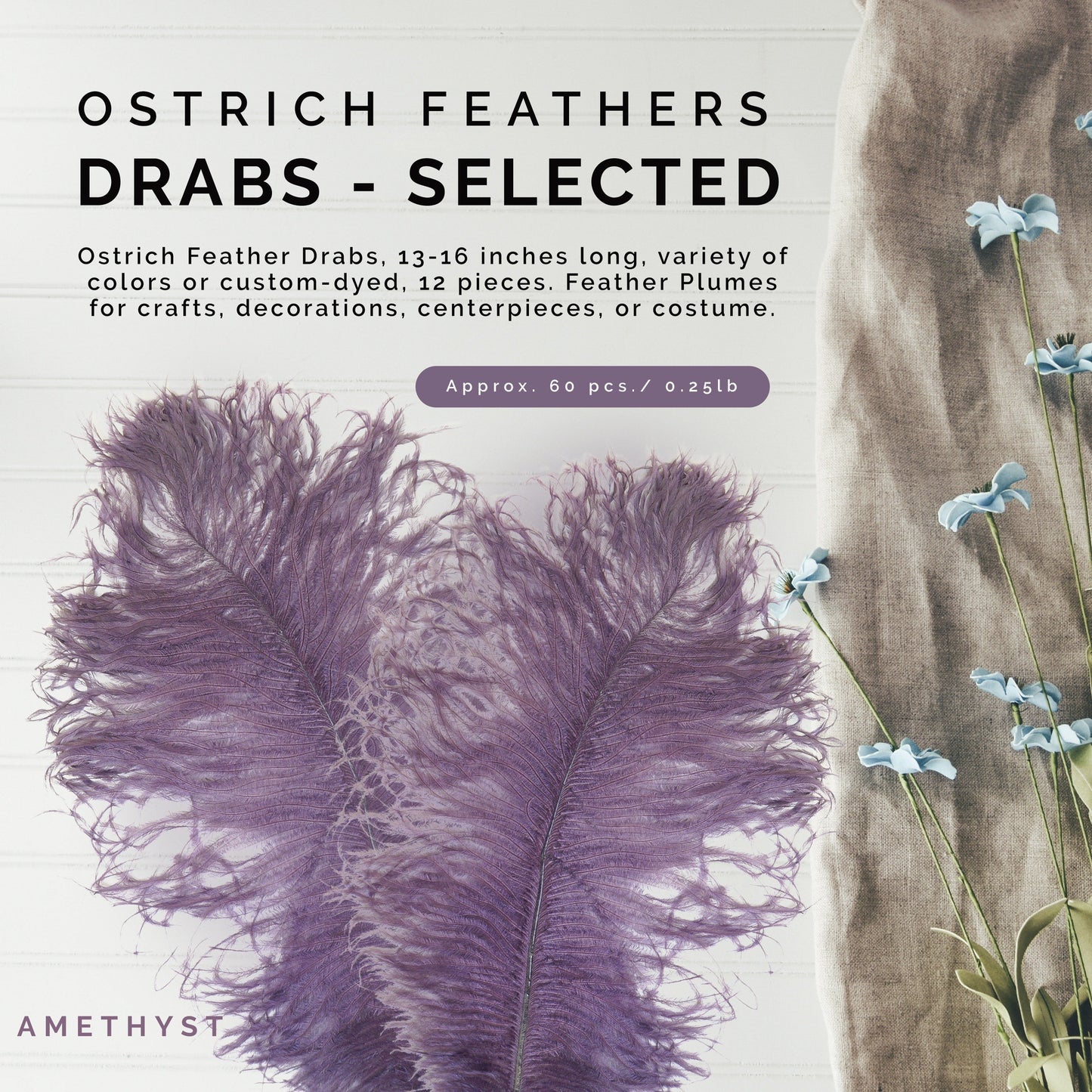 Ostrich Feathers 13-16’’ Drabs - Amethyst - Ostrich Feathers