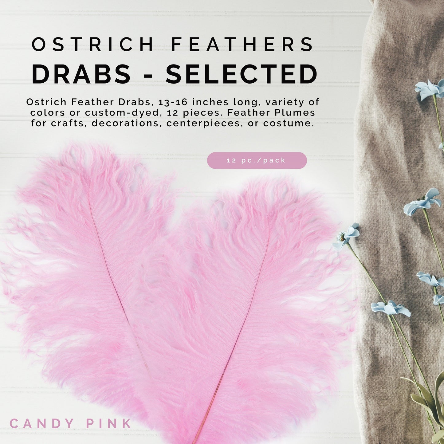 Ostrich Feathers 13-16’’ Drabs - Candy Pink - Ostrich Feathers