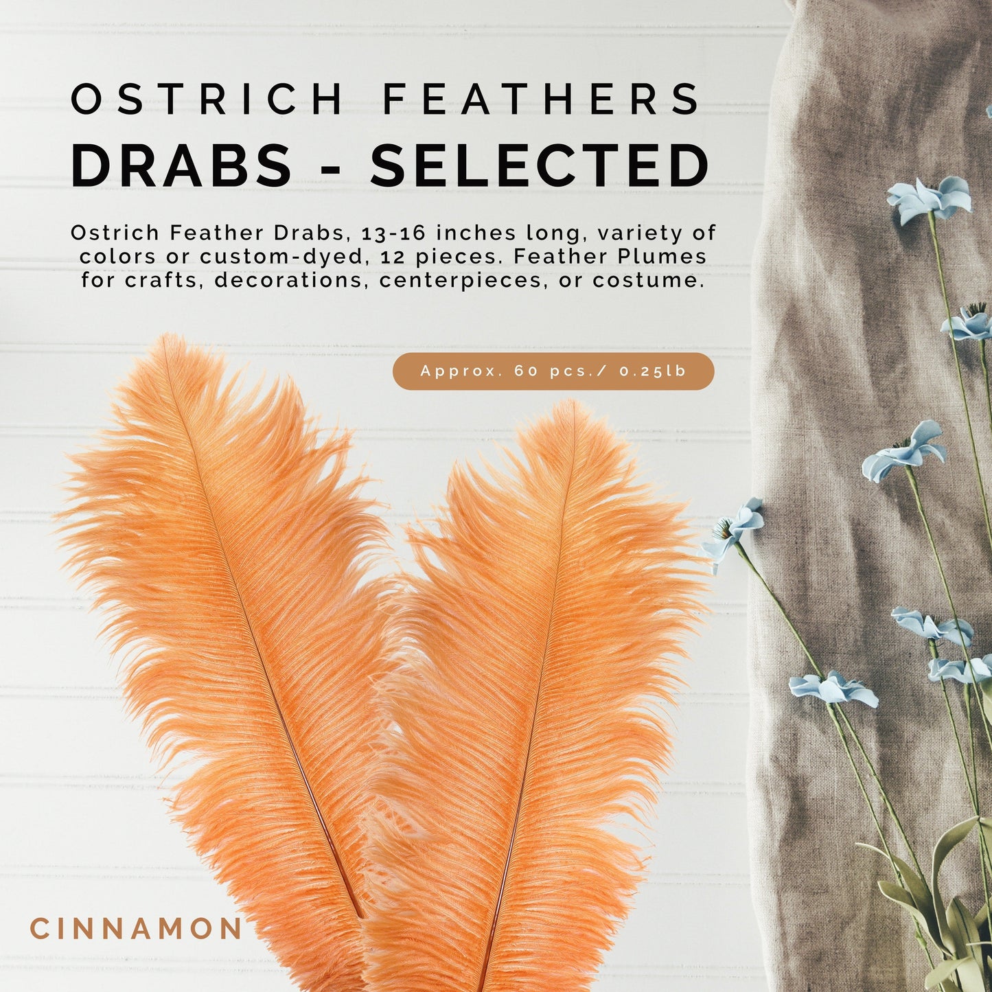 Ostrich Feathers 13-16’’ Drabs - Cinnamon - Ostrich Feathers