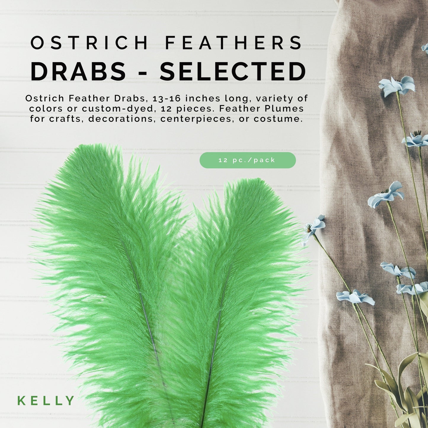 Ostrich Feathers 13-16’’ Drabs - Kelly - Ostrich Feathers