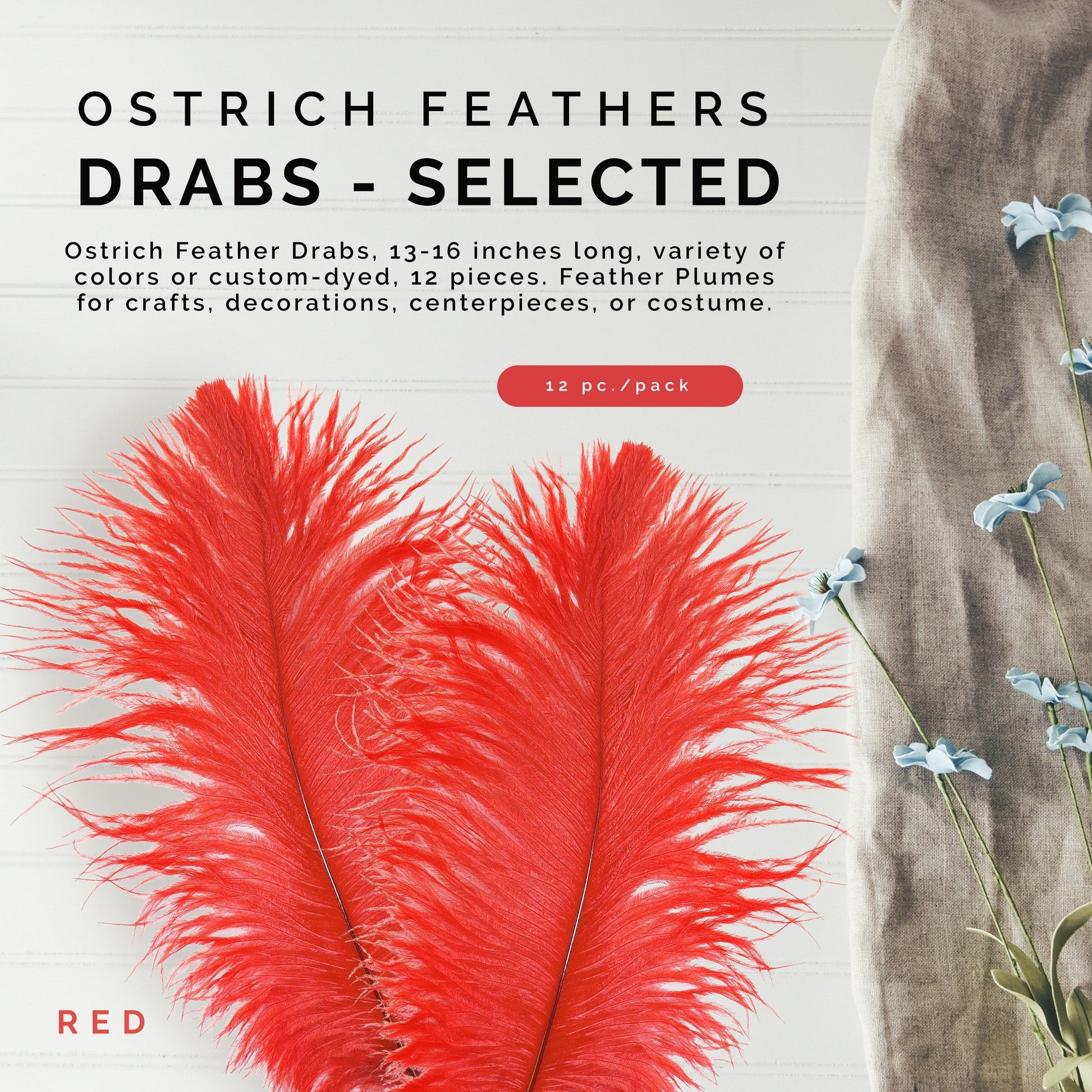 Ostrich Feathers 13-16’’ Drabs - Red - Ostrich Feathers