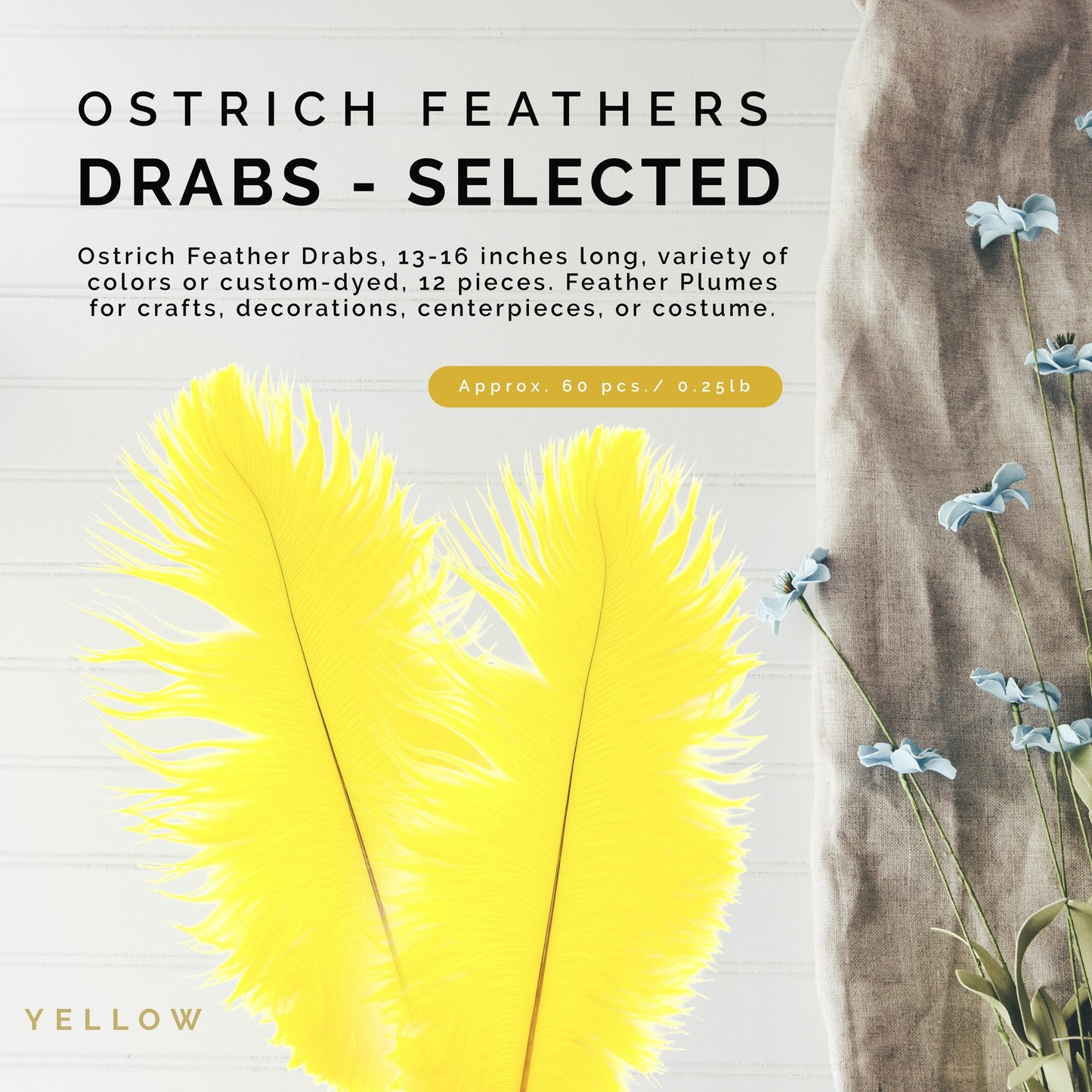 Ostrich Feathers 13-16’’ Drabs - Yellow - Ostrich Feathers