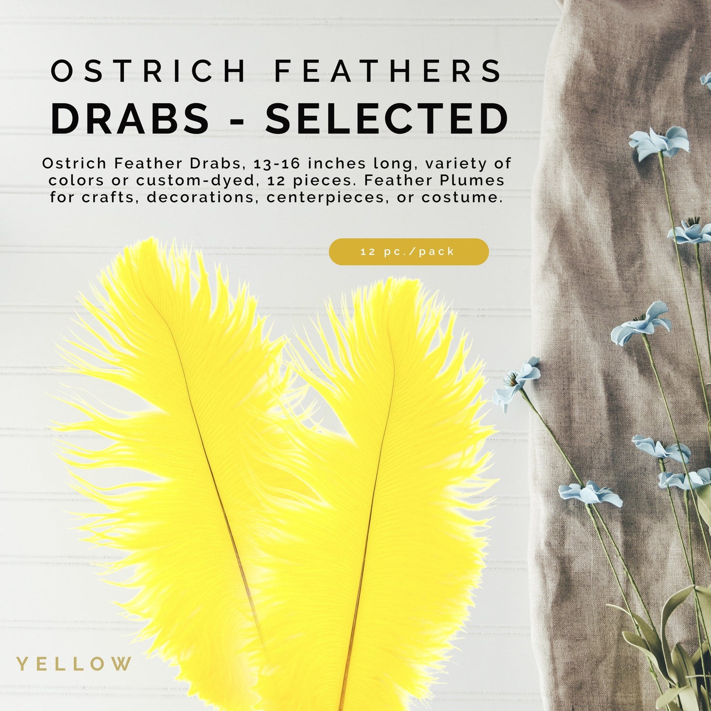 Ostrich Feathers 13-16’’ Drabs - Yellow - Ostrich Feathers