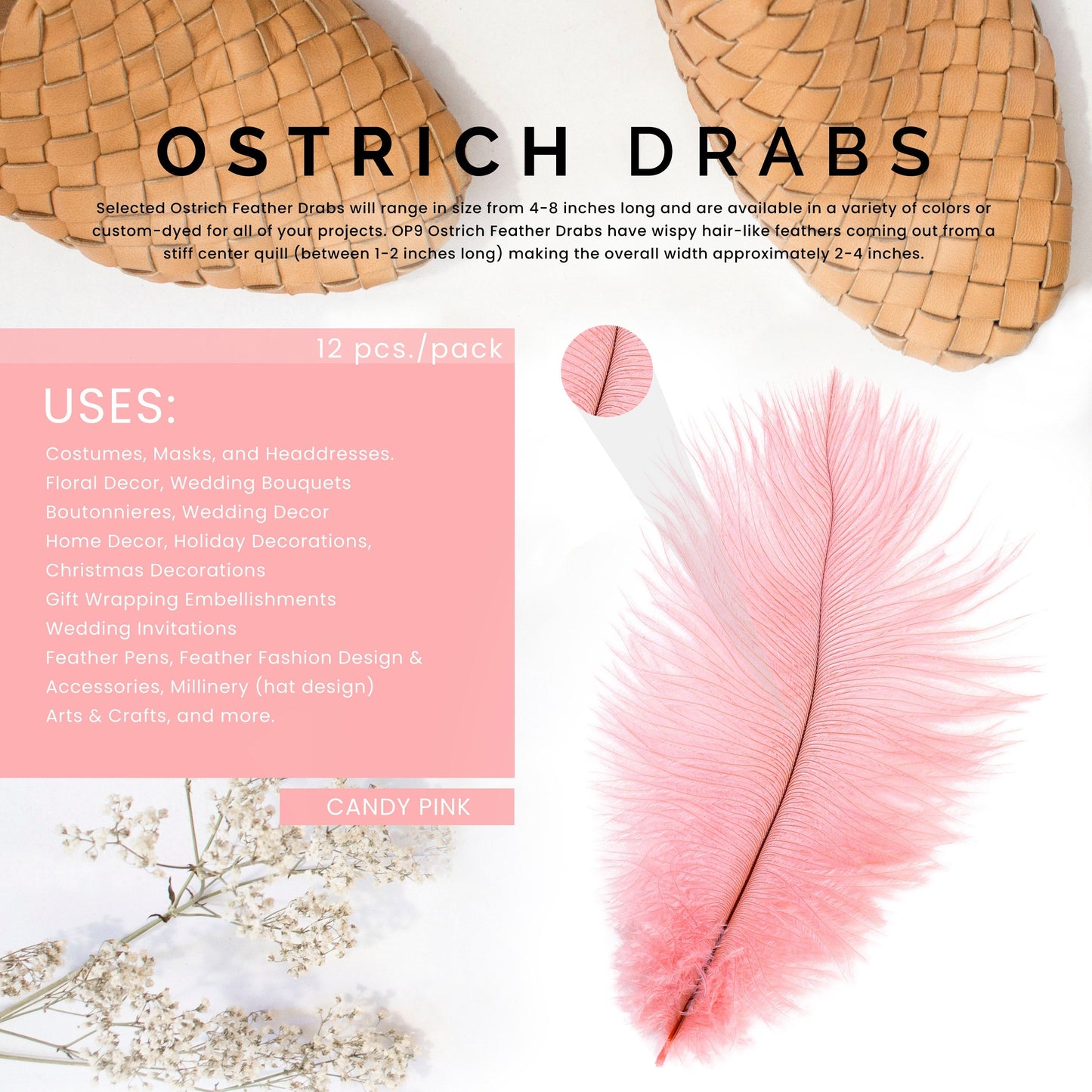 Ostrich Feathers 4-8’’ Drabs - Candy Pink - Ostrich Feathers