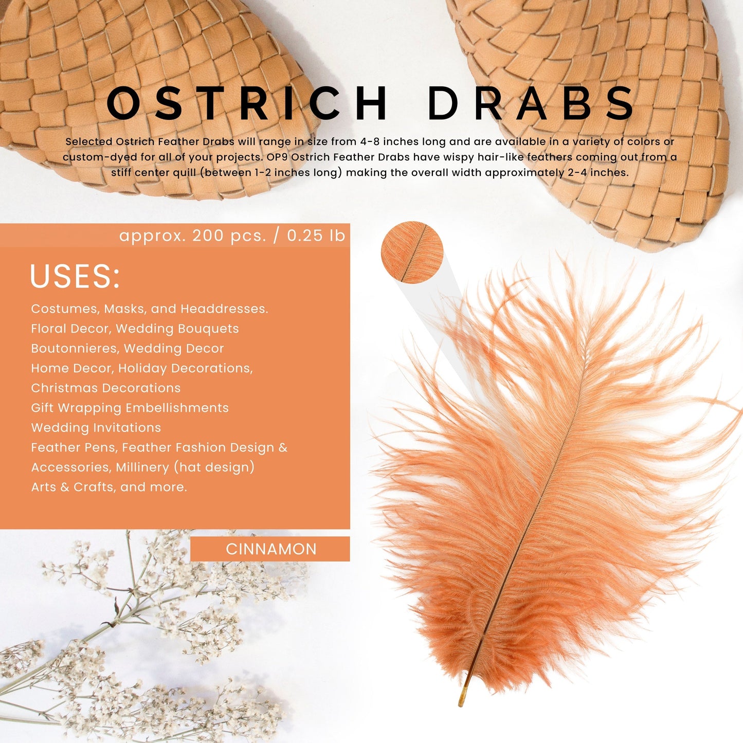 Ostrich Feathers 4-8’’ Drabs - Cinnamon - Ostrich Feathers