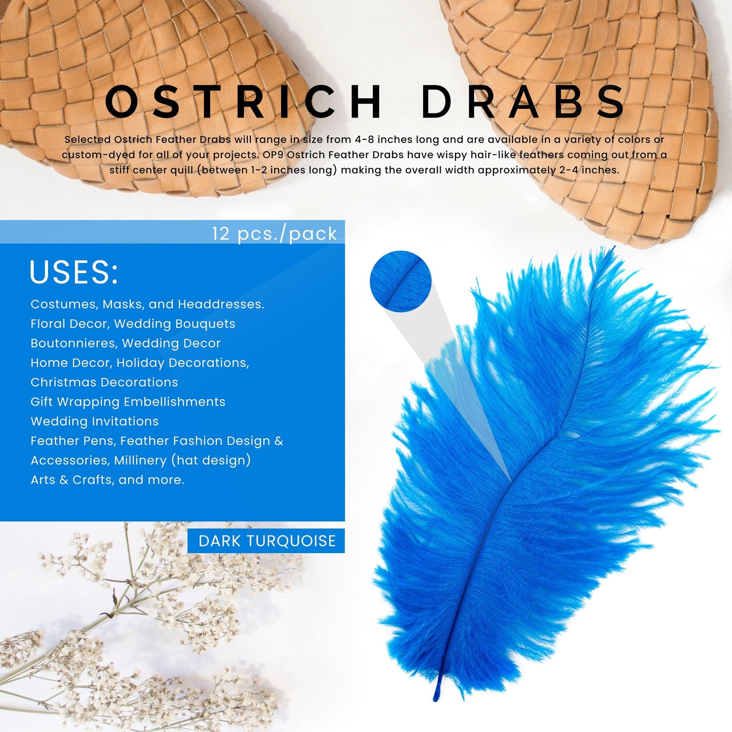 Ostrich Feathers 4-8’’ Drabs - Dark Turquoise - Ostrich Feathers