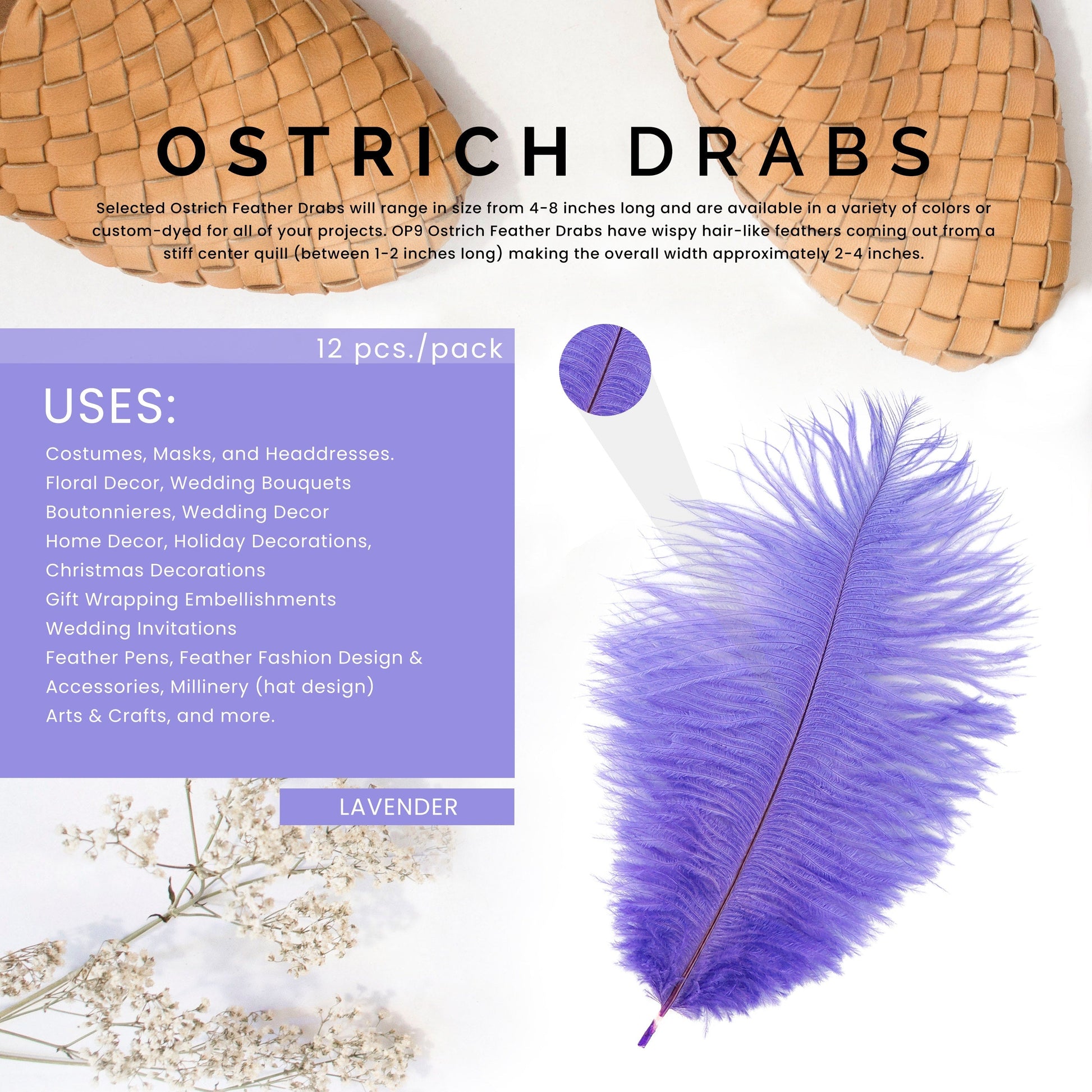 Ostrich Feathers 4-8’’ Drabs - Lavender - Ostrich Feathers