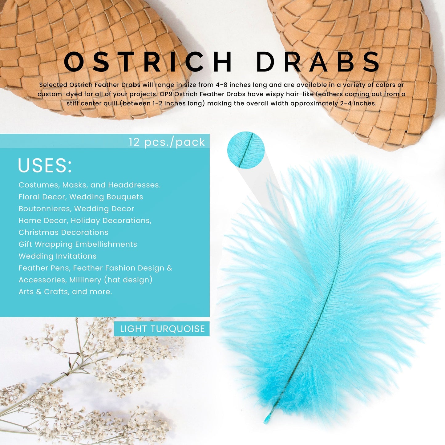 Ostrich Feathers 4-8’’ Drabs - Light Turquoise - Ostrich Feathers