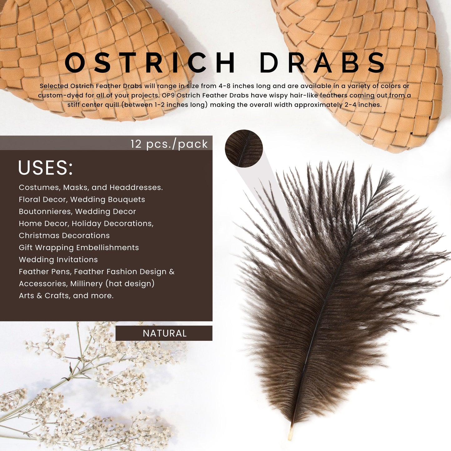 Ostrich Feathers 4-8’’ Drabs - Natural - Ostrich Feathers