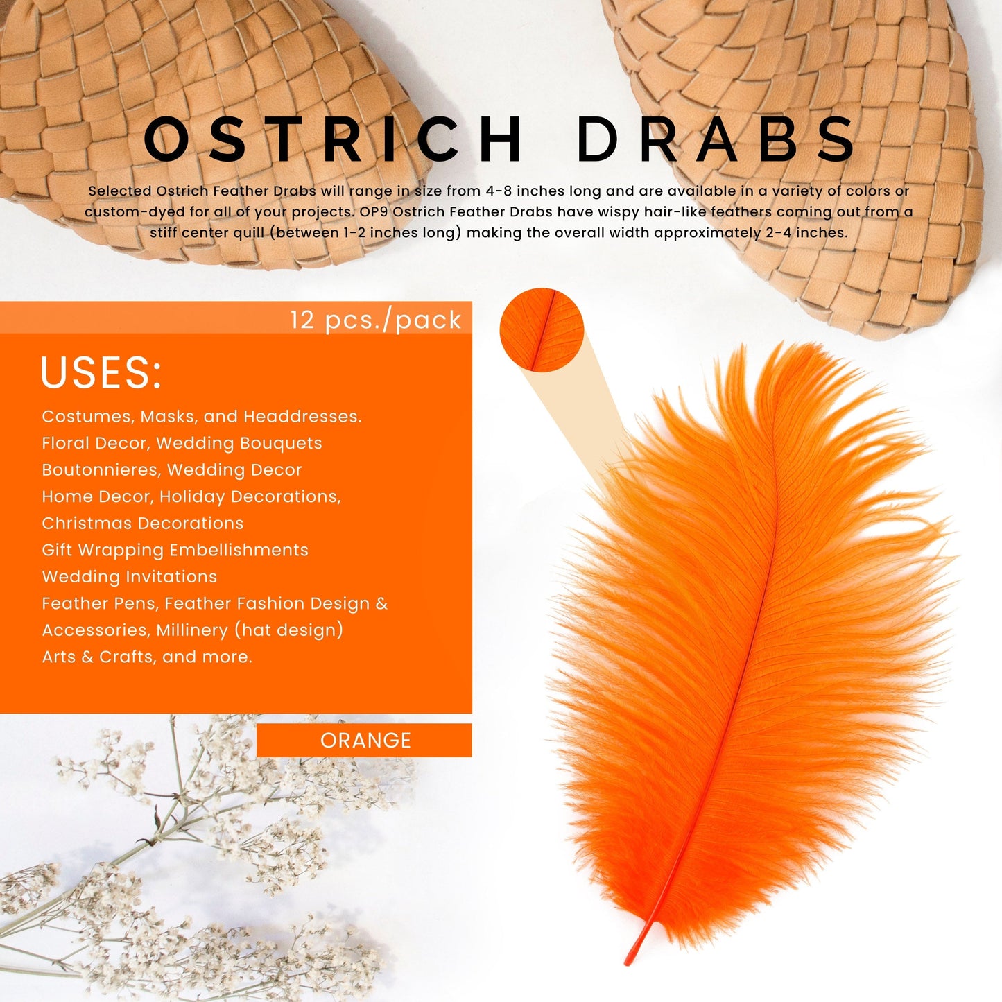 Ostrich Feathers 4-8’’ Drabs - Orange - Ostrich Feathers