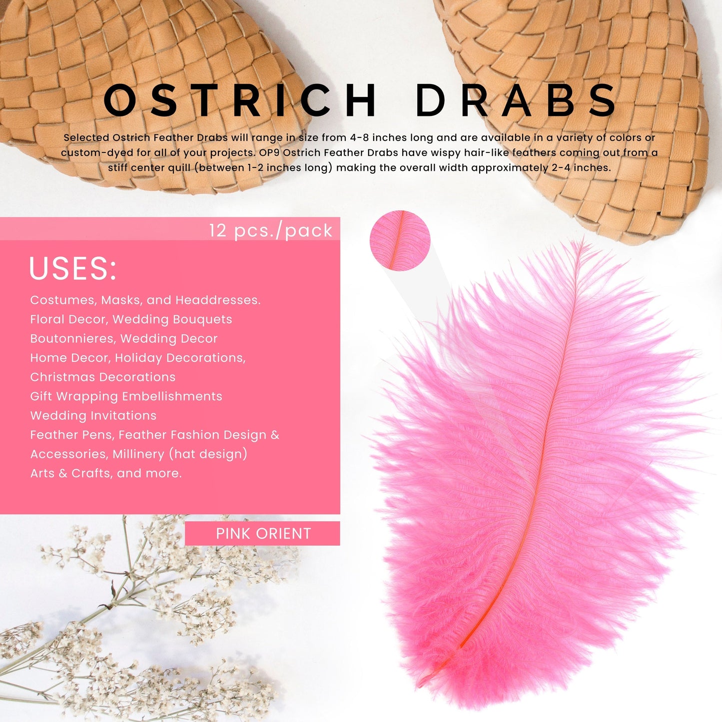 Ostrich Feathers 4-8’’ Drabs - Pink Orient - Ostrich Feathers