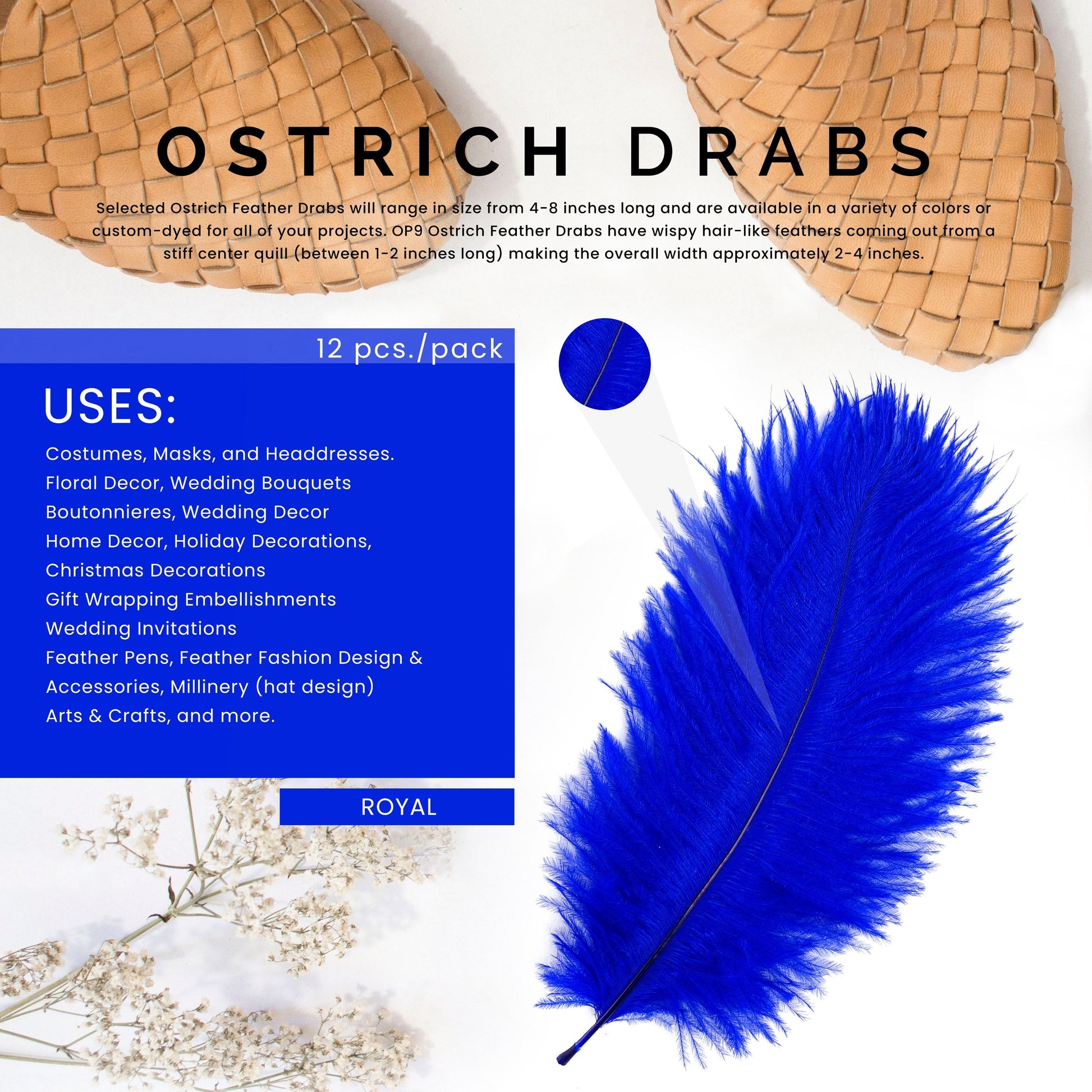 Ostrich Feathers 4-8’’ Drabs - Royal - Ostrich Feathers