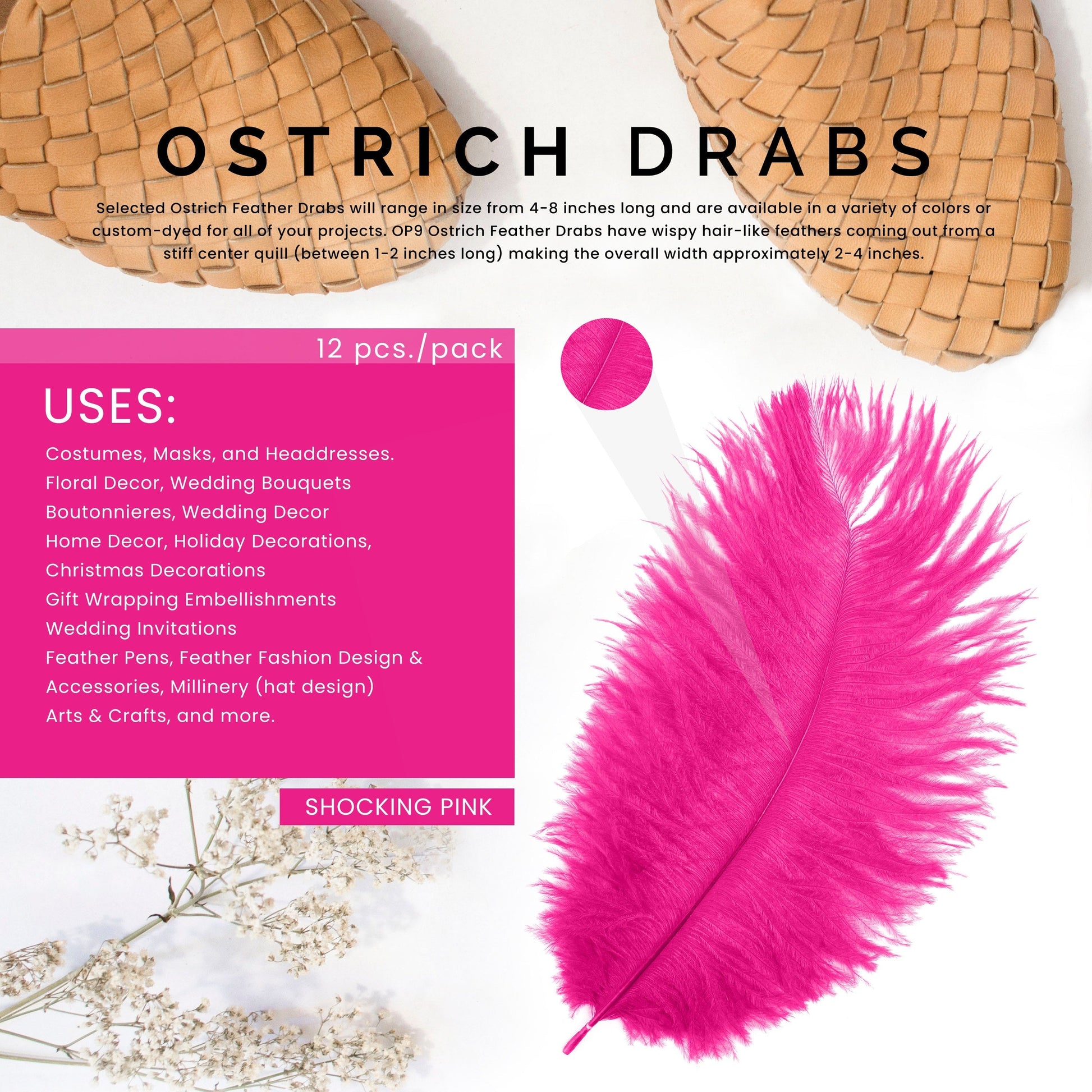 Ostrich Feathers 4-8’’ Drabs - Shocking Pink - Ostrich Feathers