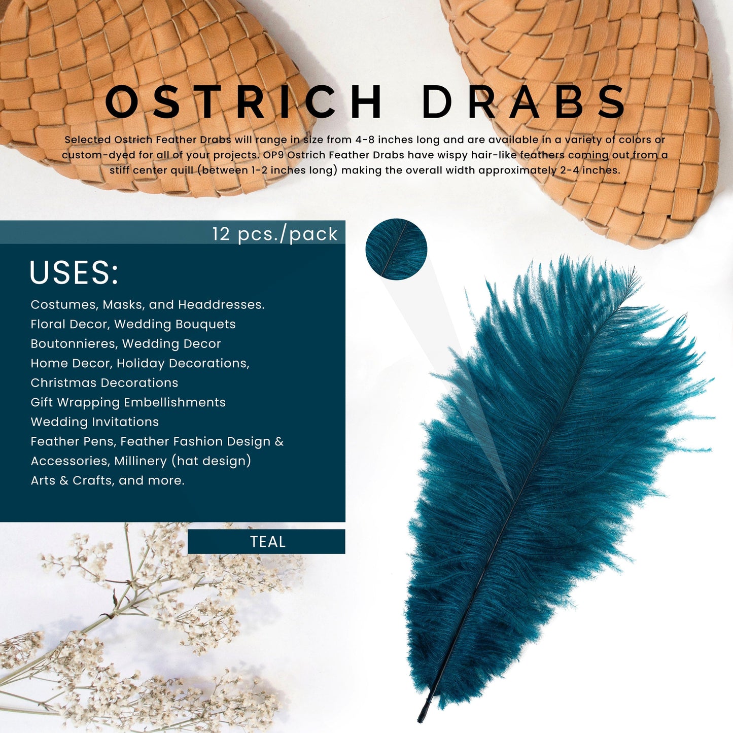 Ostrich Feathers 4-8’’ Drabs - Teal - Ostrich Feathers