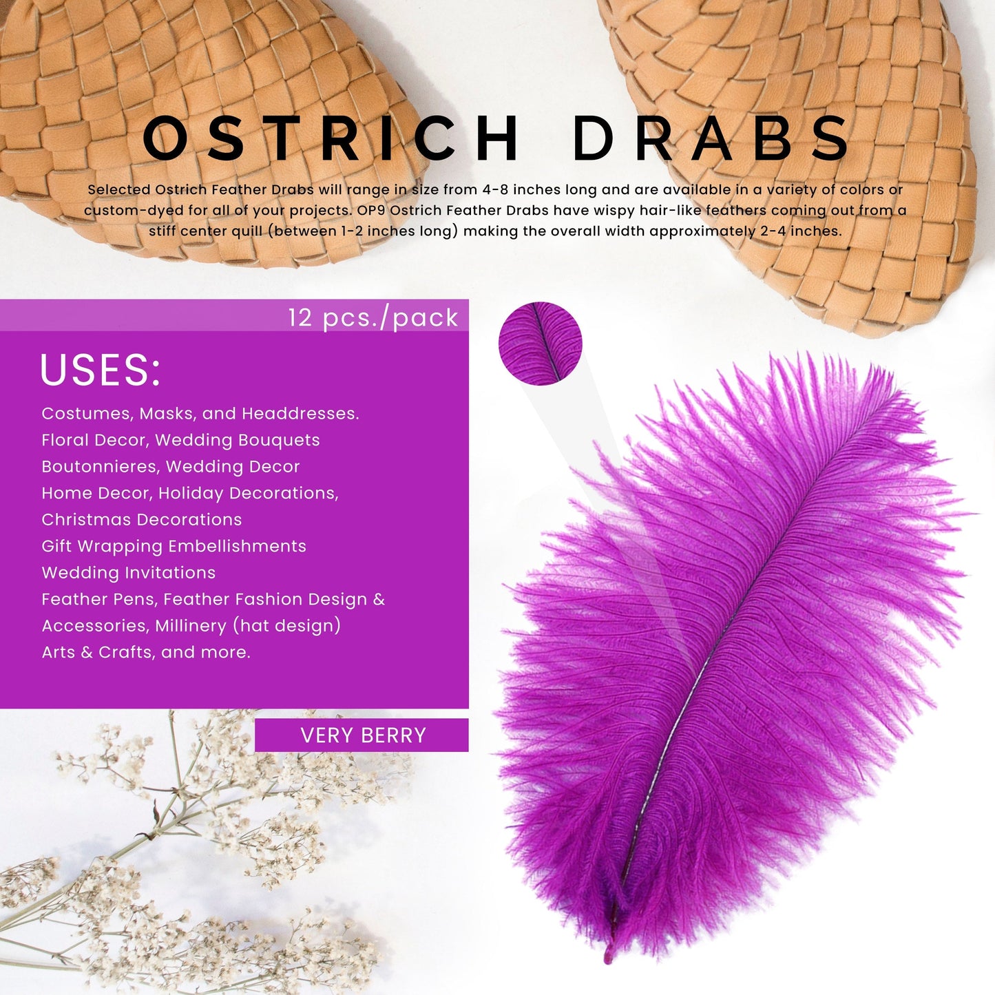 Ostrich Feathers 4-8’’ Drabs - Very Berry - Ostrich Feathers