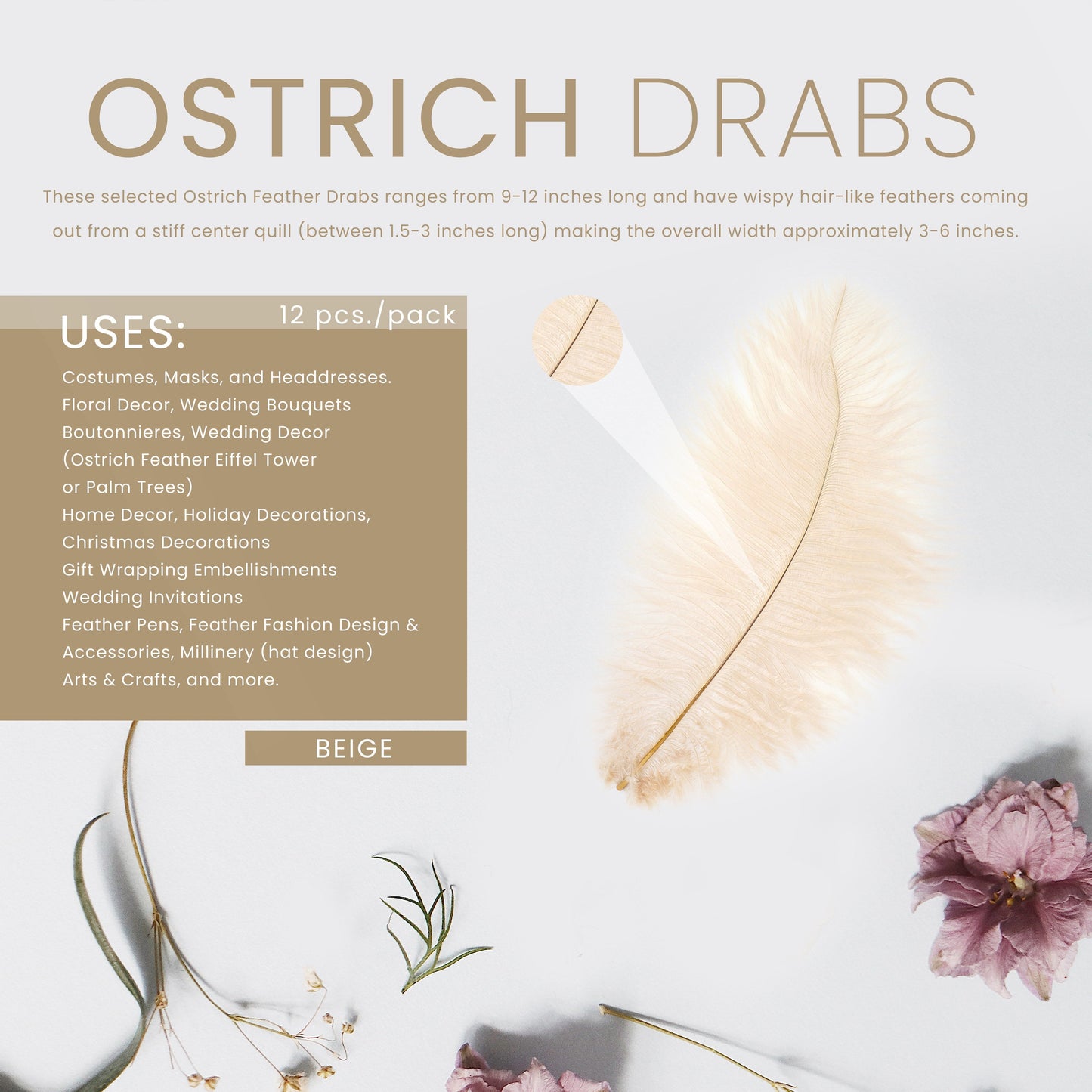 Ostrich Feathers 9-12’’ Drabs - Beige - Ostrich Feathers