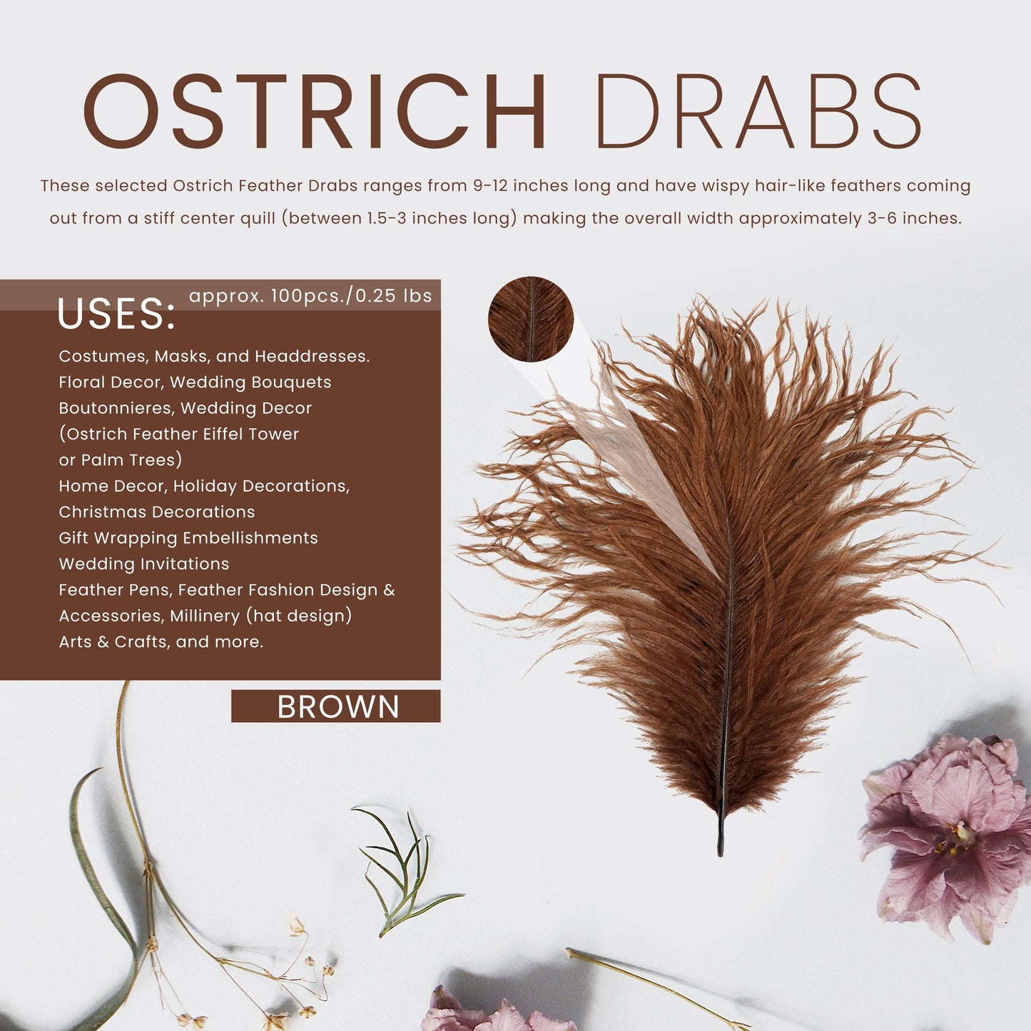 Ostrich Feathers 9-12’’ Drabs - Brown - Ostrich Feathers