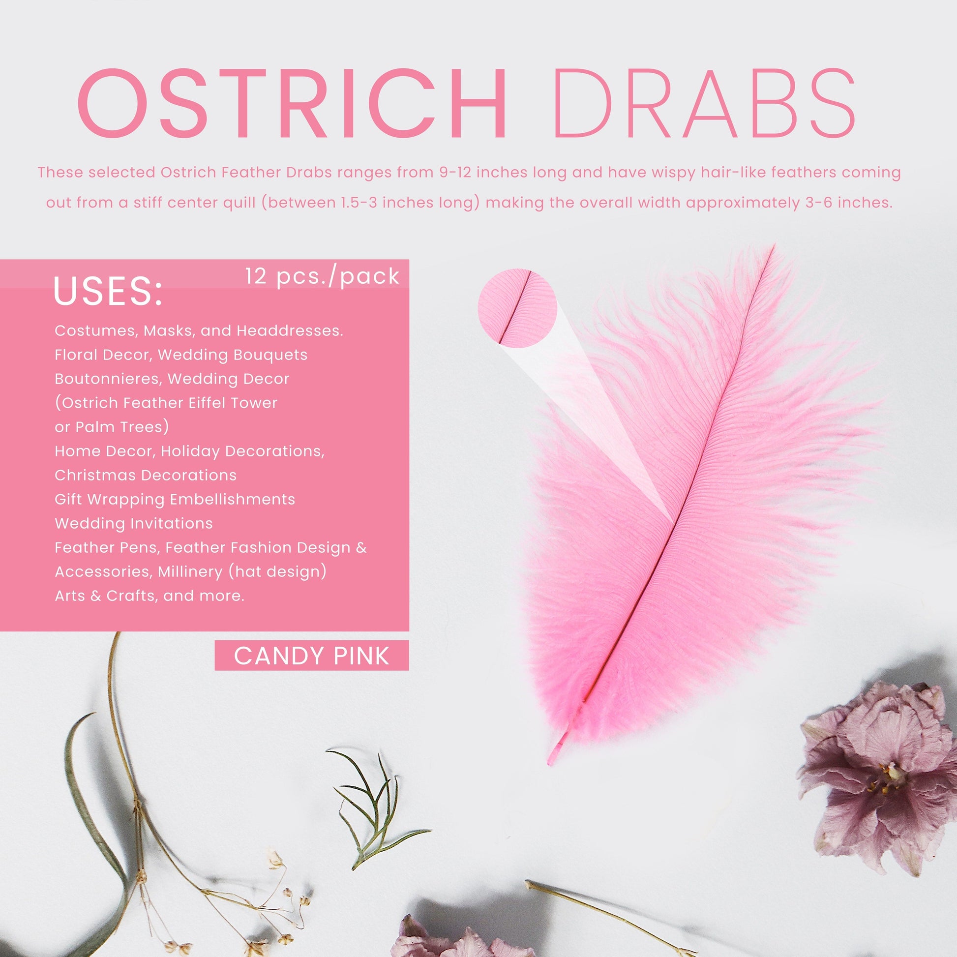 Ostrich Feathers 9-12’’ Drabs - Candy Pink - Ostrich Feathers