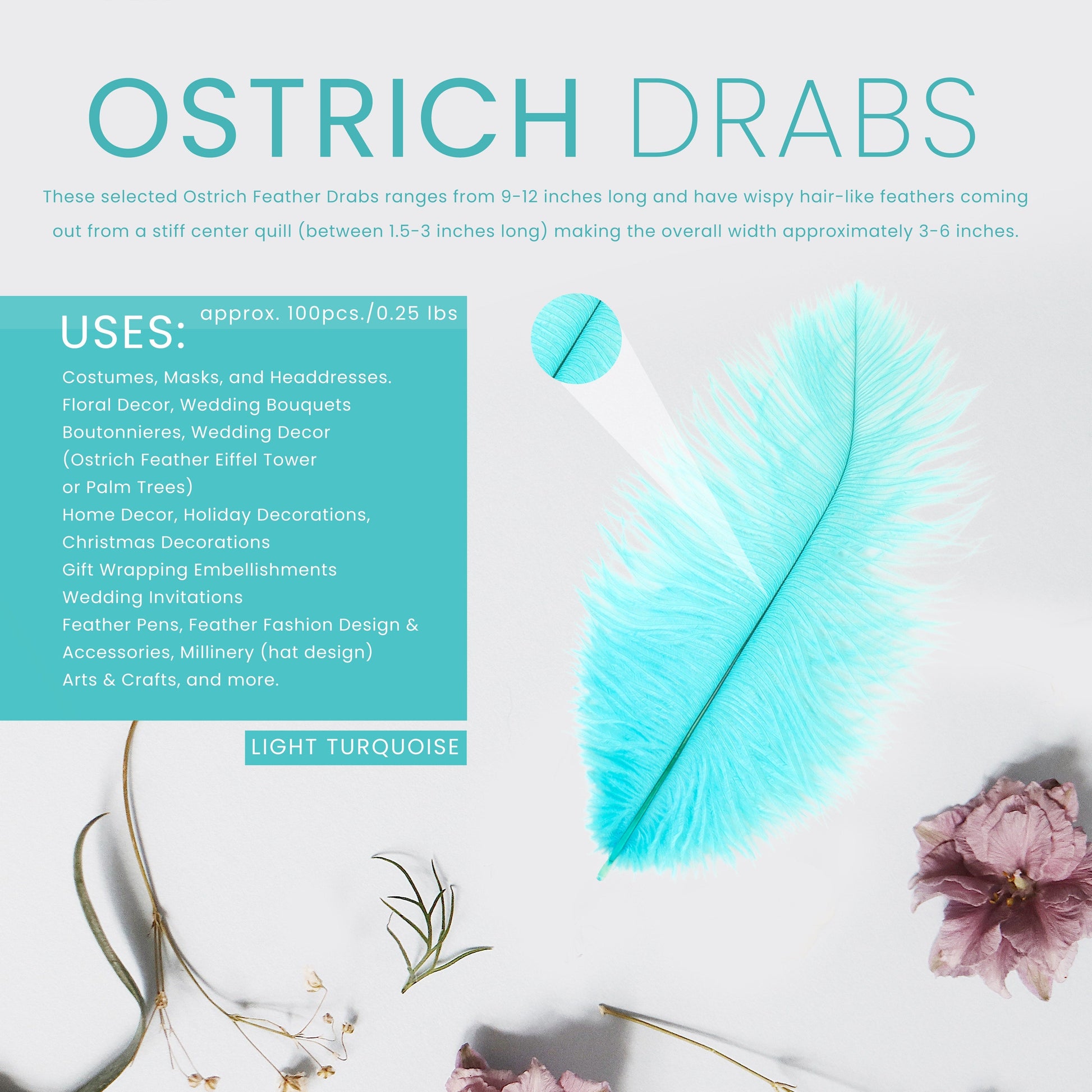 Ostrich Feathers 9-12’’ Drabs - Light Turquoise - Ostrich Feathers