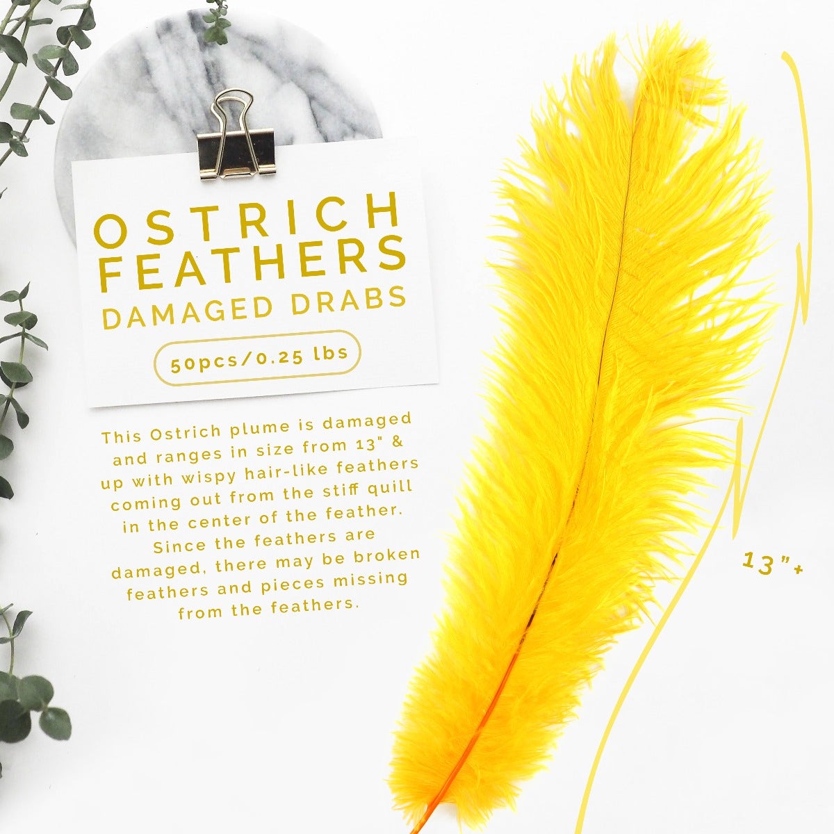 Ostrich Feathers-Damaged Drabs - Gold - Feathers