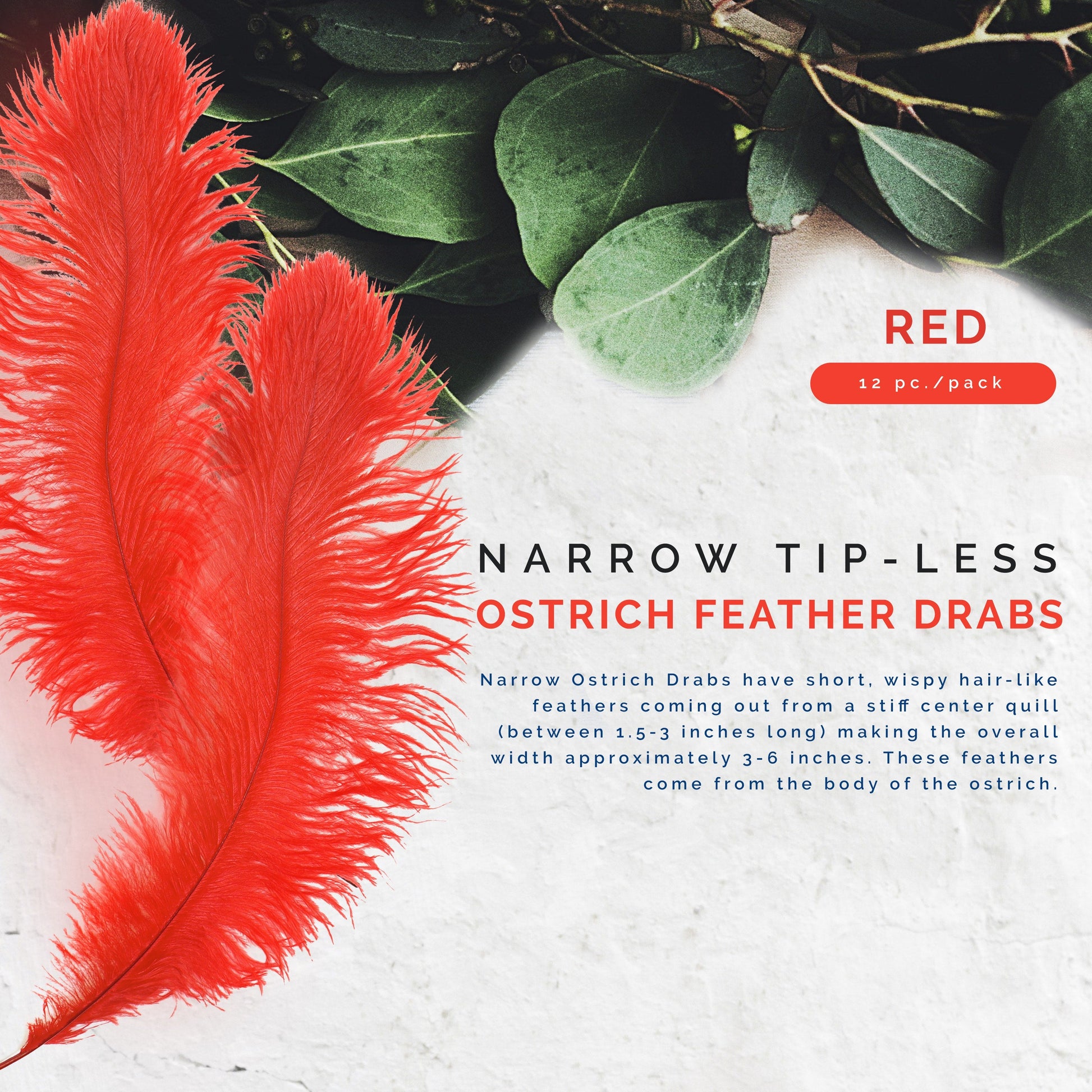 Ostrich Feathers-Narrow Drabs - Red - Feathers