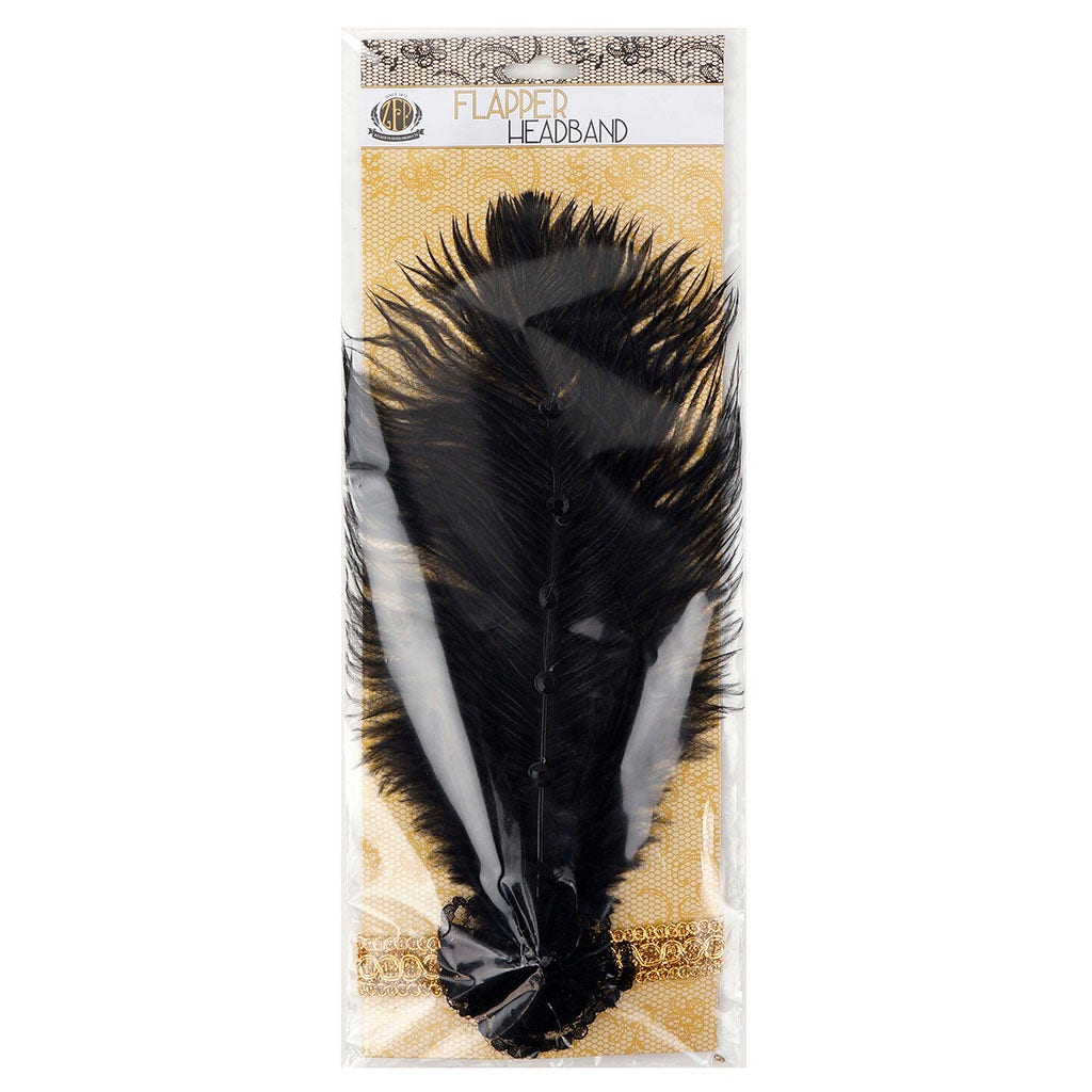 Ostrich Flapper Headband Black/Gold - Feathers