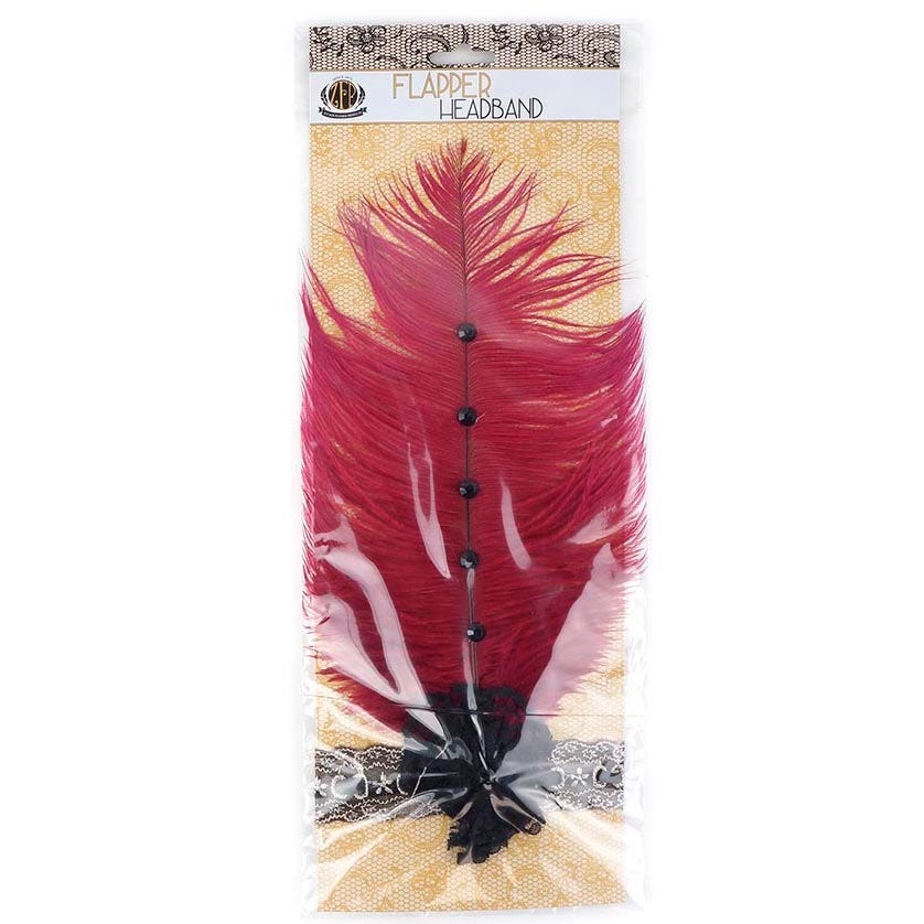 Ostrich Flapper Headband Burgundy/Grey/Black - Feathers