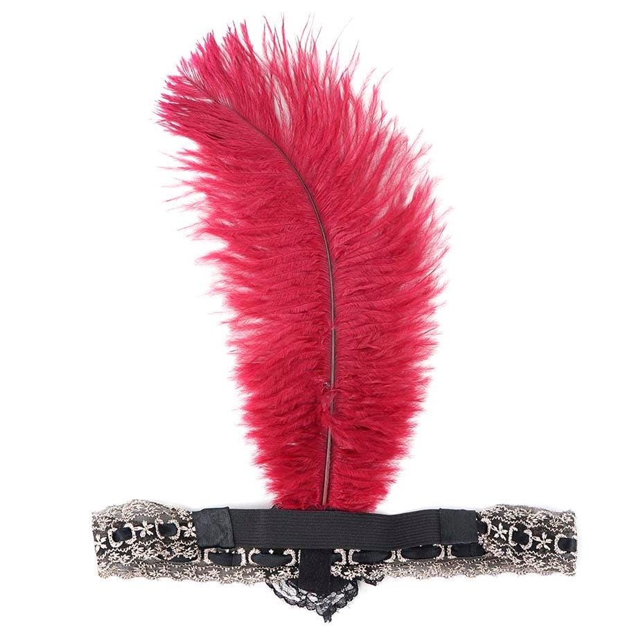 Ostrich Flapper Headband Burgundy/Grey/Black - Feathers