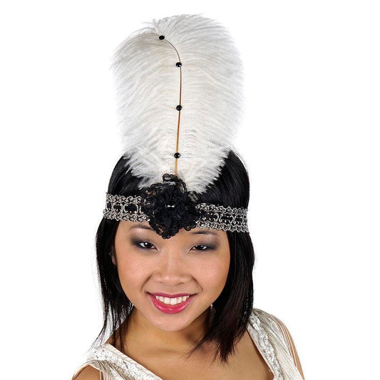 Ostrich Flapper Headband Ivory/Grey/Black - Feathers