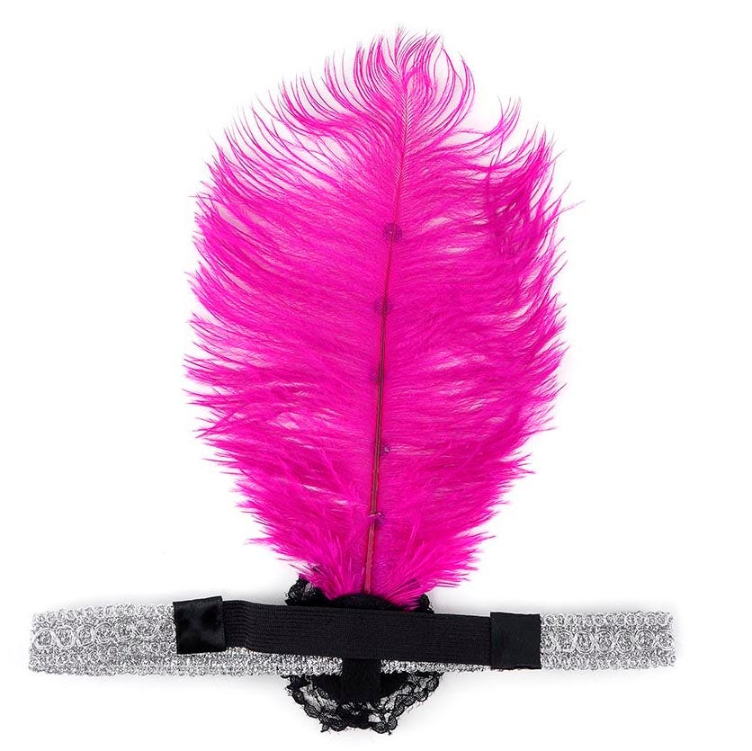 Ostrich Flapper Headband Shocking Pink/Silver - Feathers