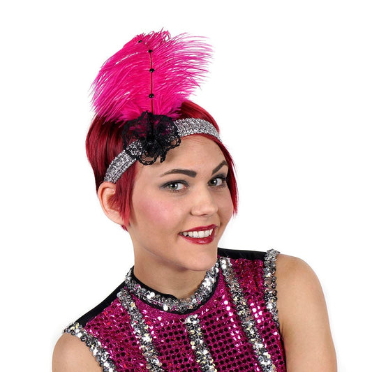 Ostrich Flapper Headband Shocking Pink/Silver - Feathers