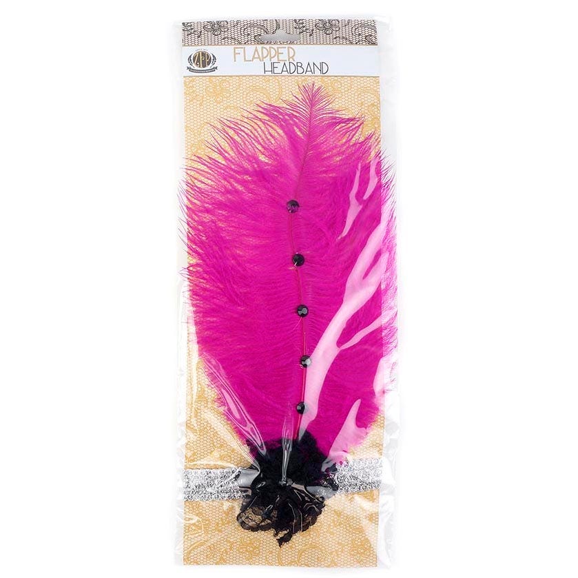 Ostrich Flapper Headband Shocking Pink/Silver - Feathers