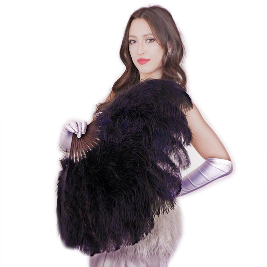 Ostrich Floss Feather Fan - Black - Feathers