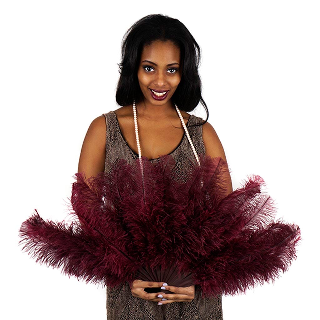 Ostrich Floss Feather Fan - Burgundy - Feathers