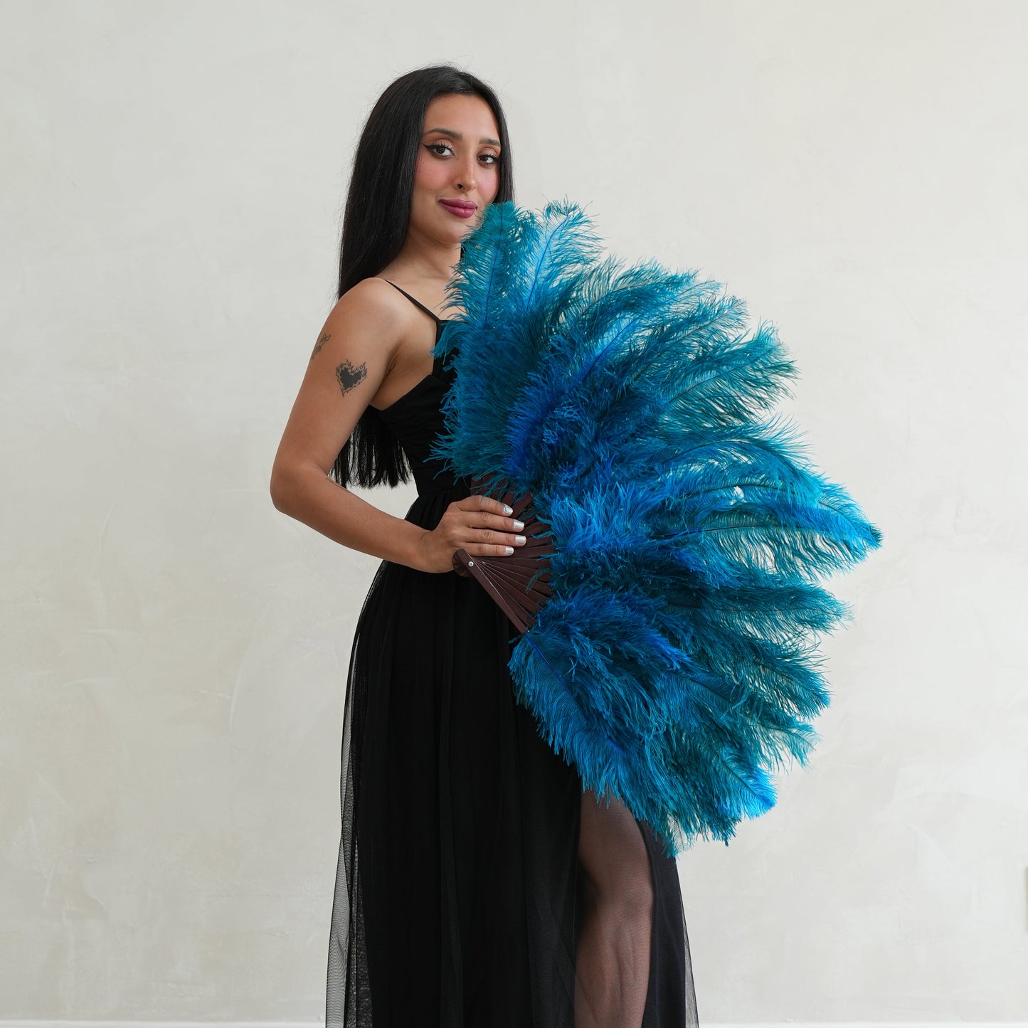 Ostrich Floss Feather Fan - Dark Turquoise - Feathers