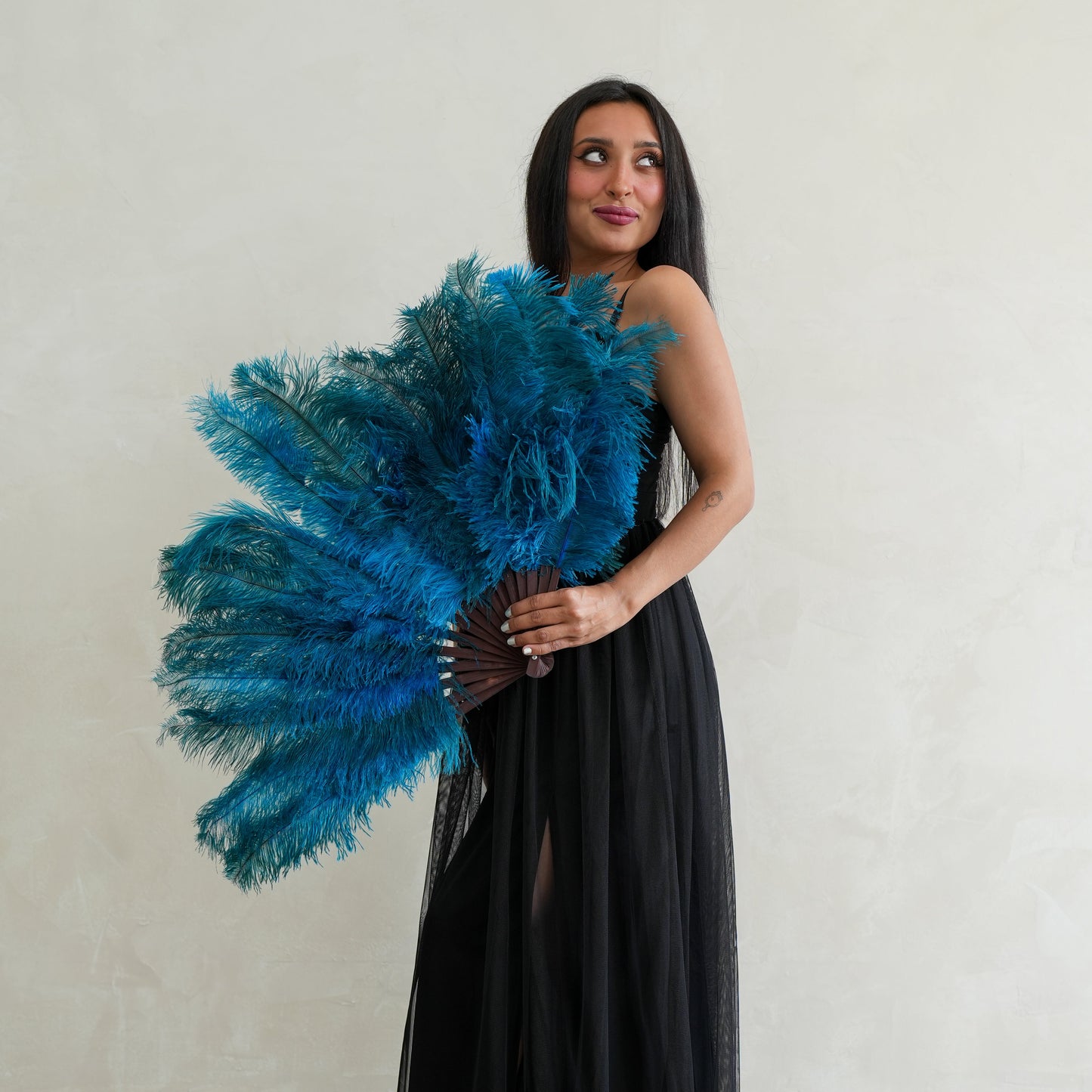 Ostrich Floss Feather Fan - Dark Turquoise - Feathers