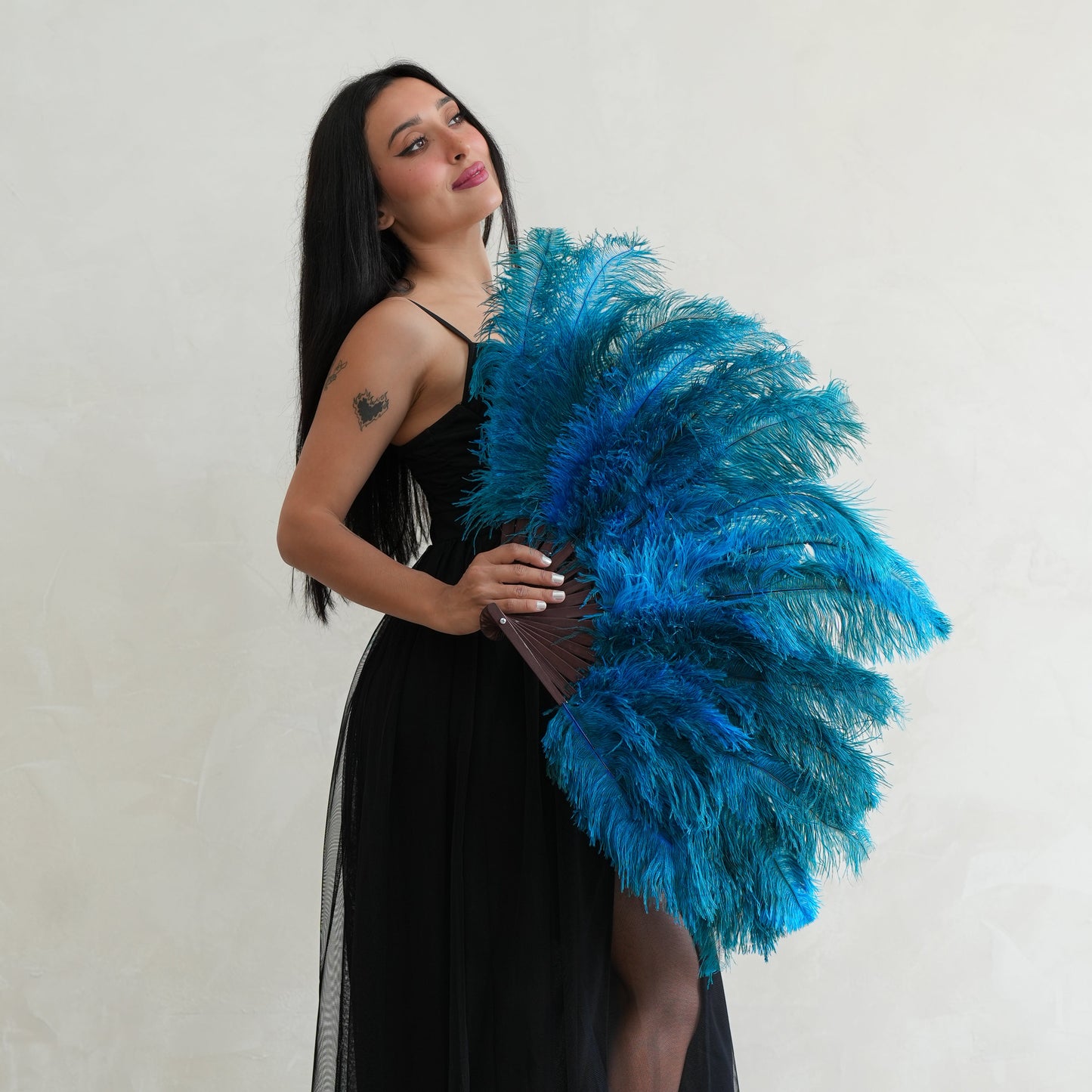 Ostrich Floss Feather Fan - Dark Turquoise - Feathers