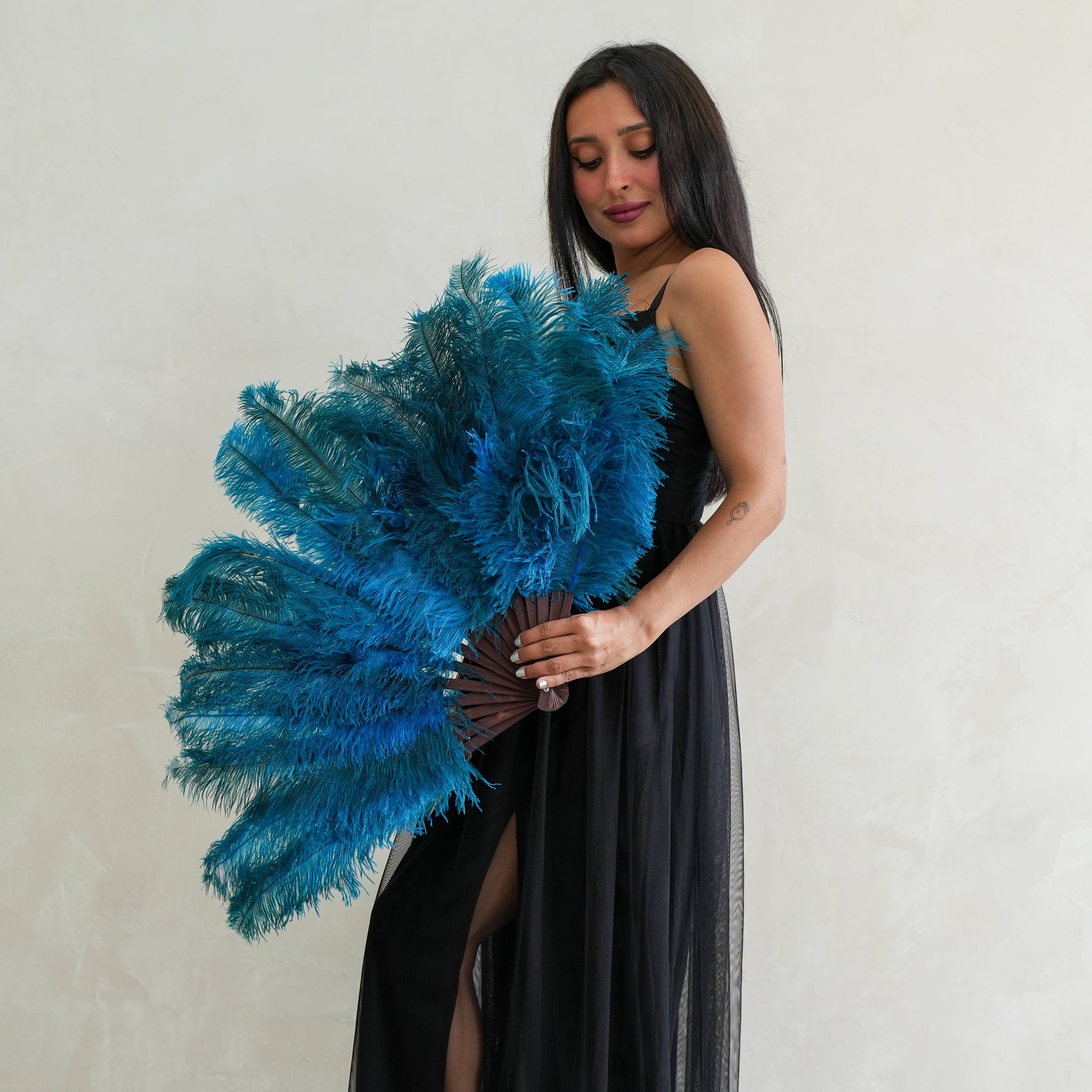 Ostrich Floss Feather Fan - Dark Turquoise - Feathers