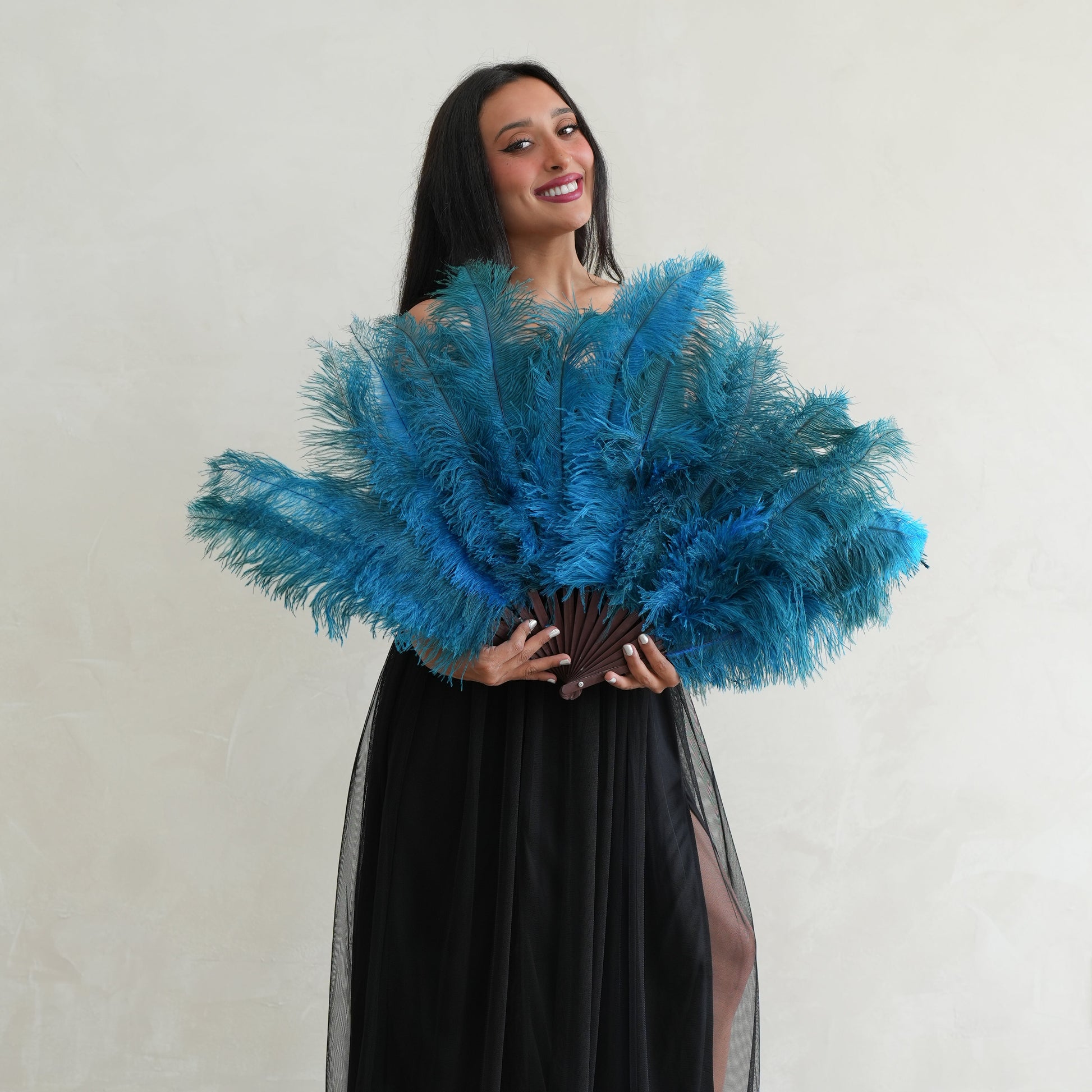 Ostrich Floss Feather Fan - Dark Turquoise - Feathers