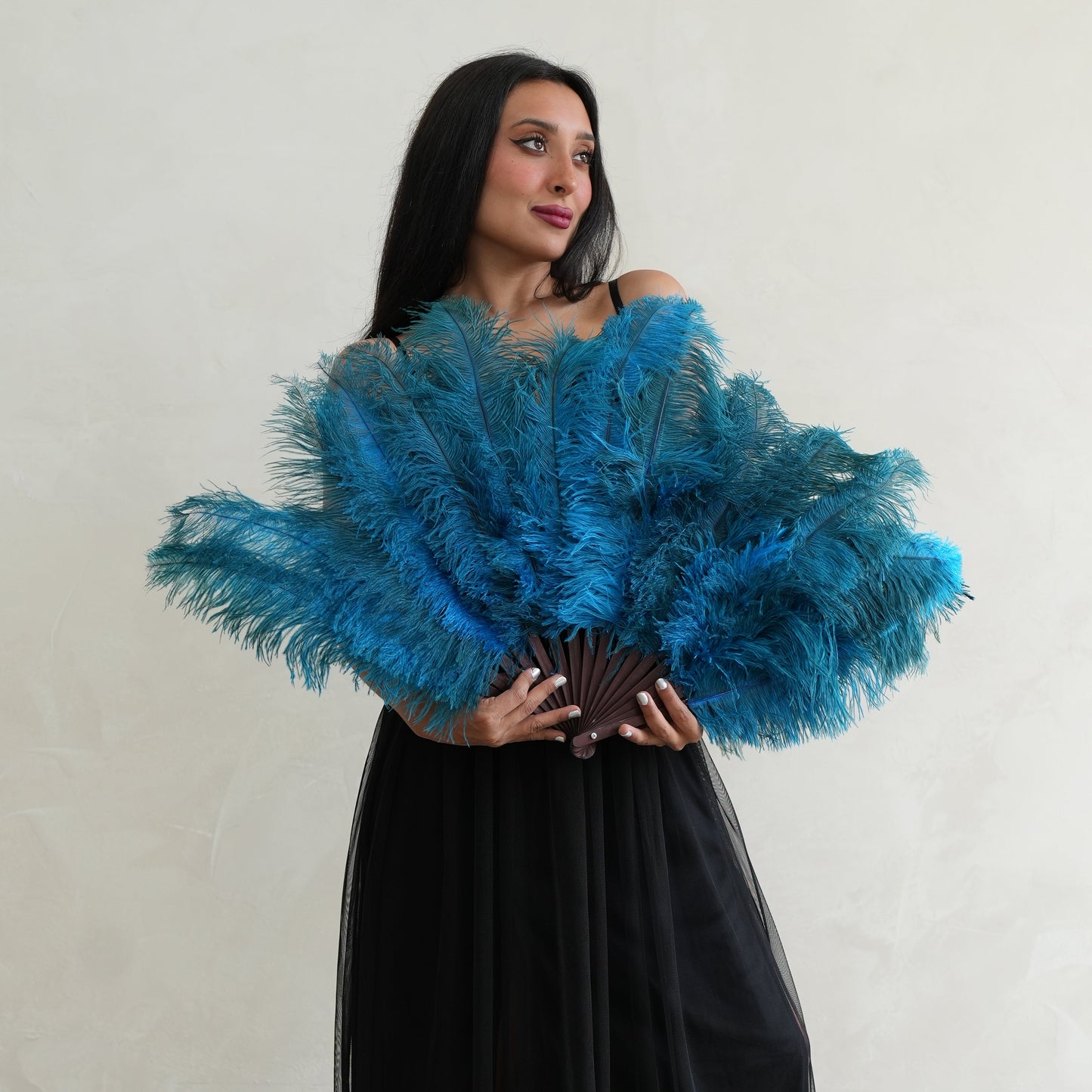 Ostrich Floss Feather Fan - Dark Turquoise - Feathers